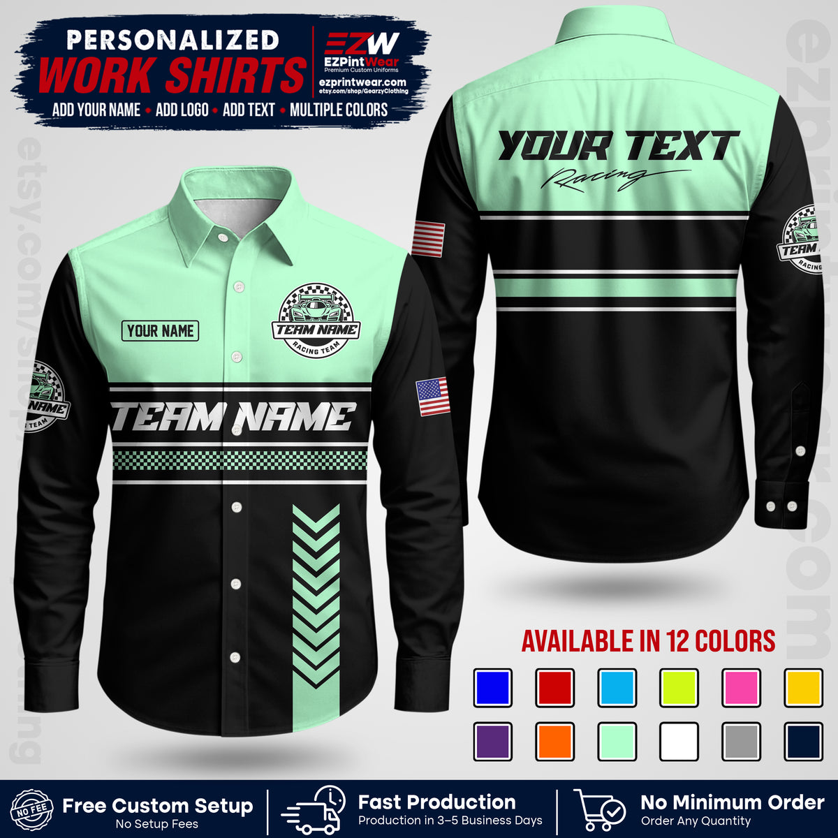 Custom Racing Shirt with Name, Logo & Text | Race Team Uniform | Crew Apparel RC17