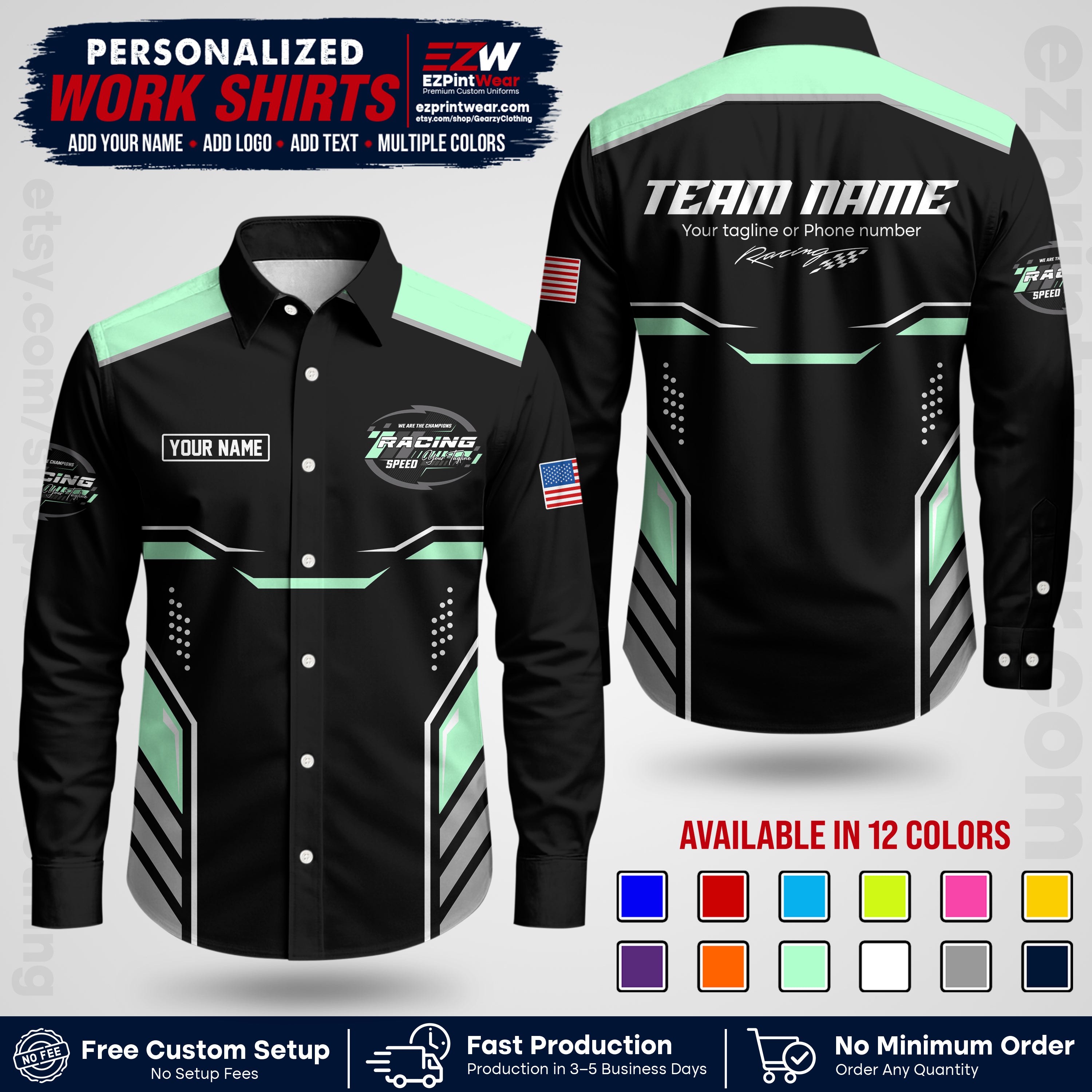 Custom Racing Shirt with Name, Logo & Text | Race Team Uniform | Crew Apparel RC10