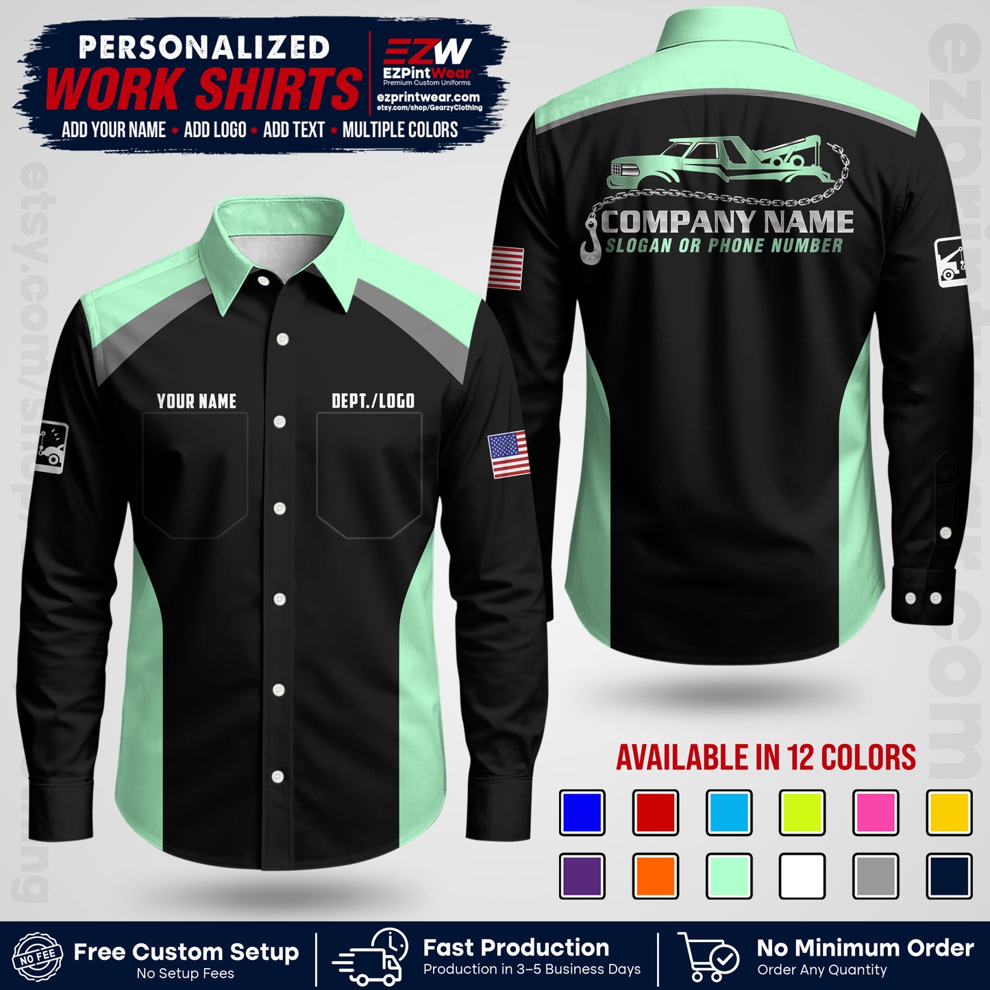 Custom Towing Shirt with Name, Logo & Text | Towing Company Uniform | Workwear TW01