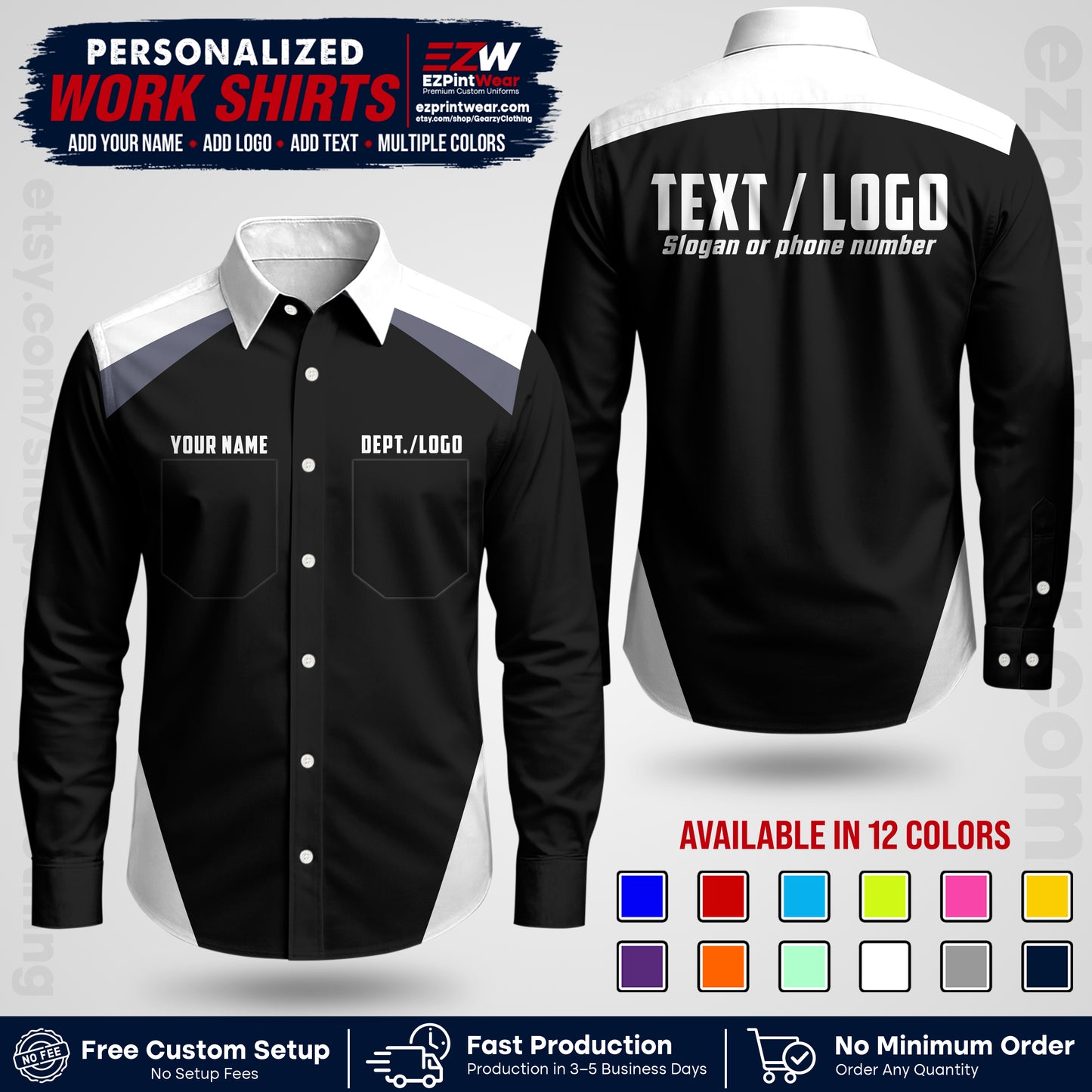 Custom All Over Print Work Uniform Shirt with Name, Logo & Text | Custom Hawaiian Shirt | Company Shirt | Employee Uniform UNF02