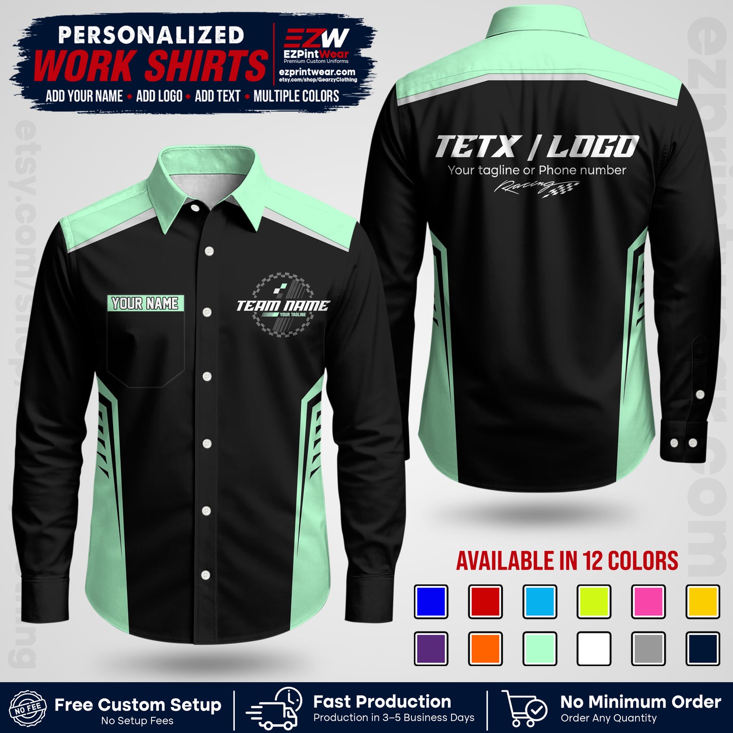 Custom Racing Shirt with Name, Logo & Text | Race Team Uniform | Crew Apparel RC07