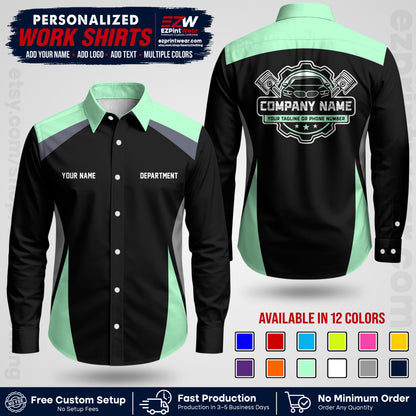Custom Mechanic Work Shirt with Name, Logo & Text | Auto Shop Uniform | Workwear MCN 08