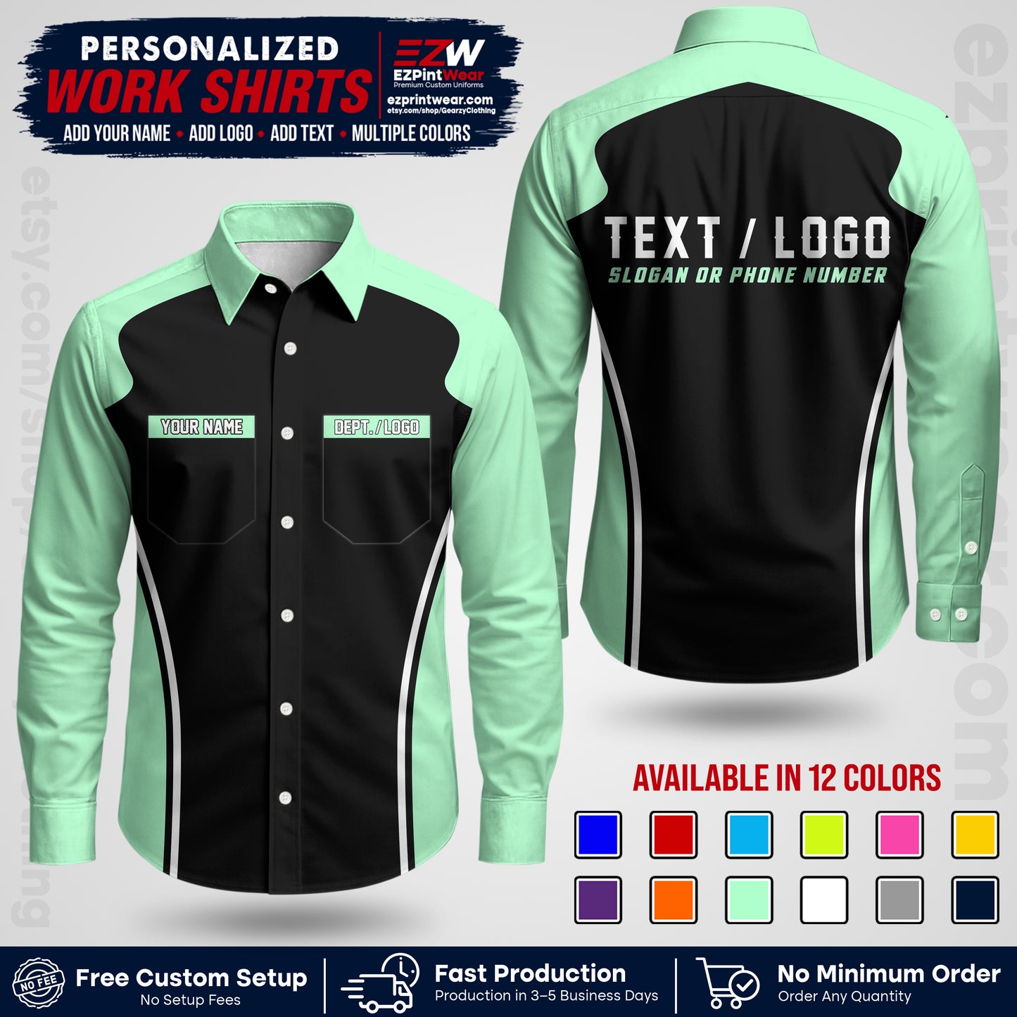 Custom All Over Print Work Uniform Shirt with Name, Logo & Text | Custom Hawaiian Shirt | Company Shirt | Employee Uniform UNF16