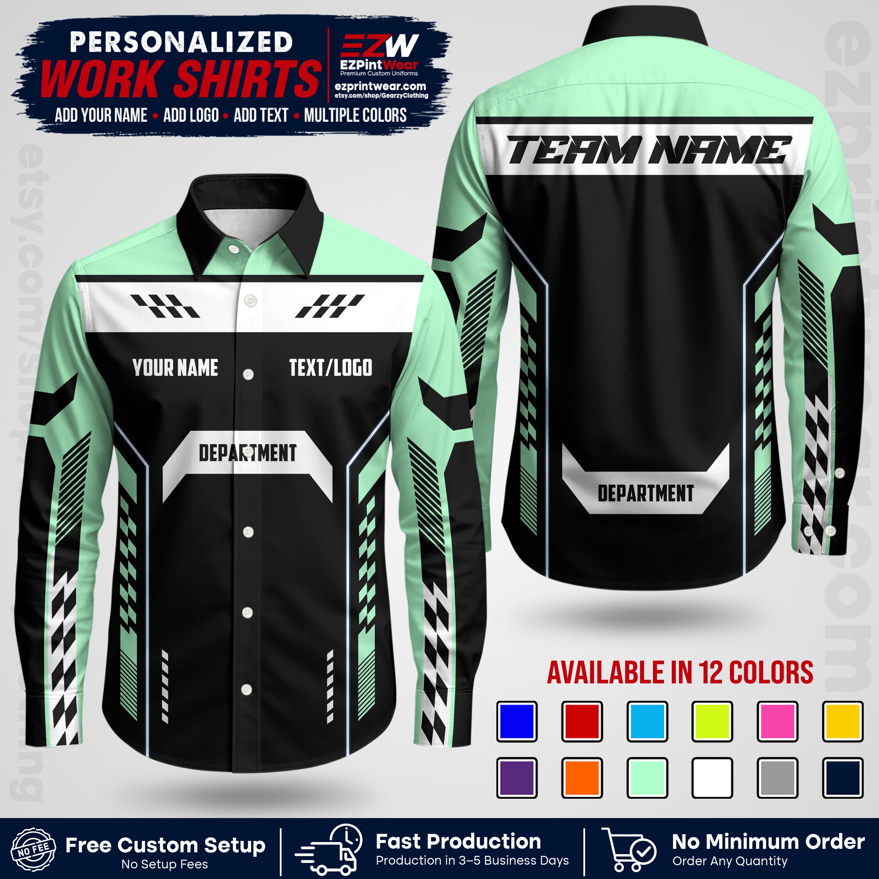 Custom All Over Print Work Uniform Shirt with Name, Logo & Text | Custom Hawaiian Shirt | Company Shirt | Employee Uniform UNF18