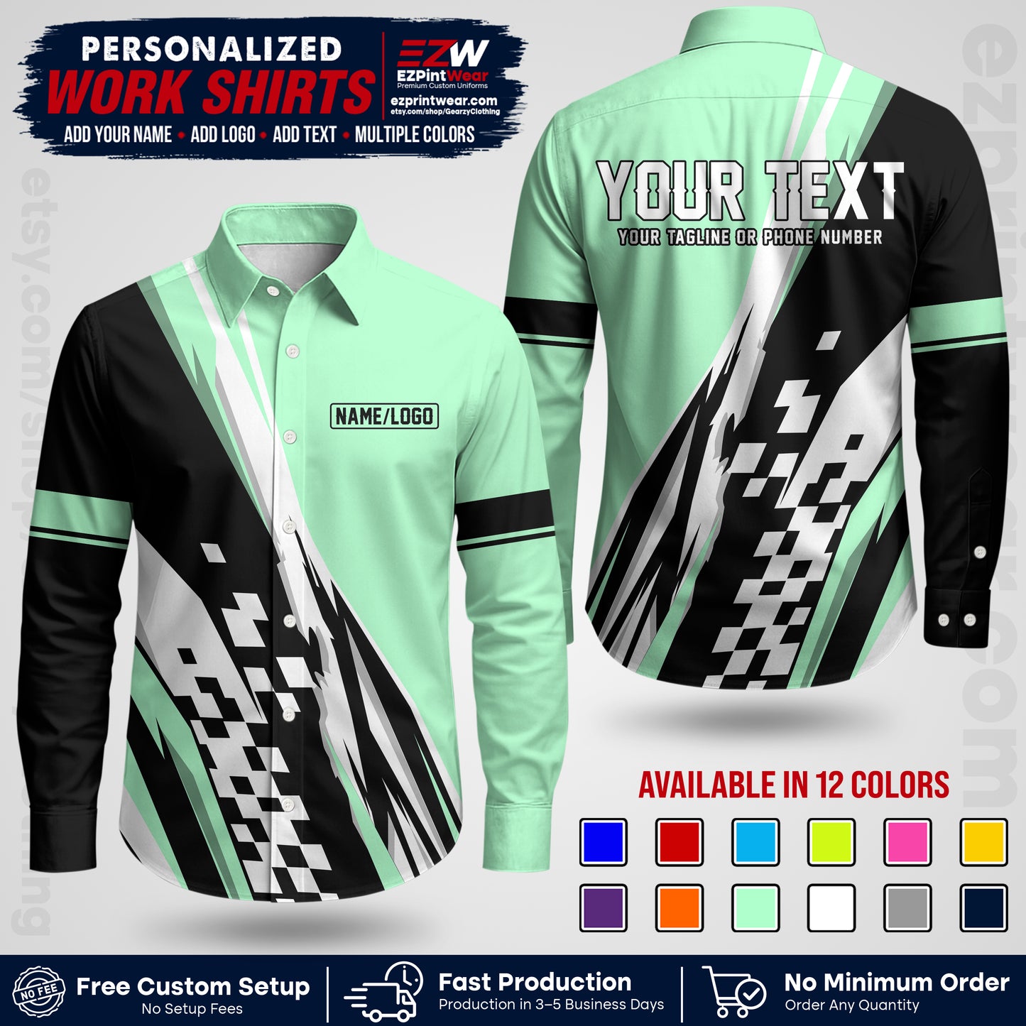 Custom Racing Shirt with Name, Logo & Text | Race Team Uniform | Crew Apparel RC04
