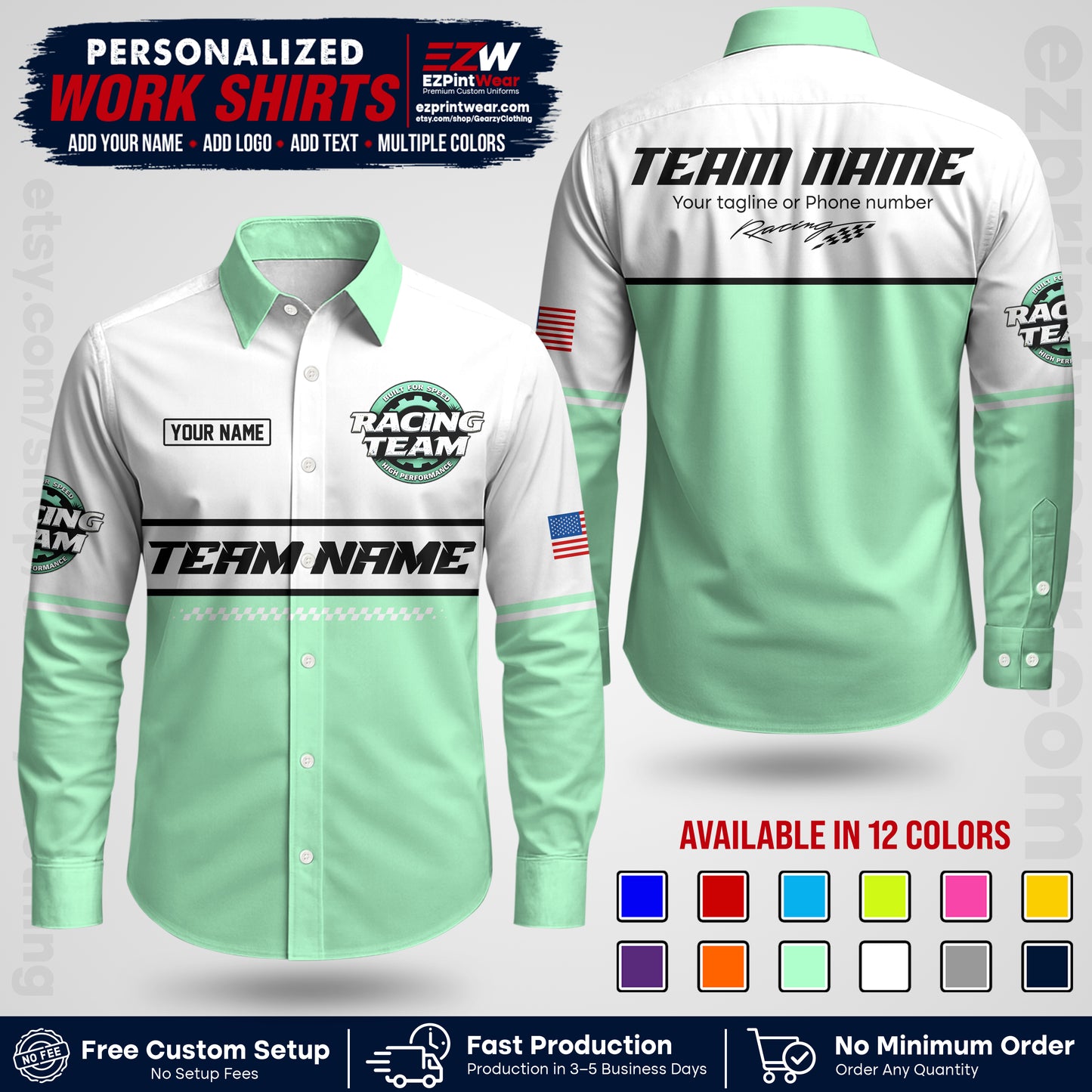 Custom Racing Shirt with Name, Logo & Text | Race Team Uniform | Crew Apparel RC12