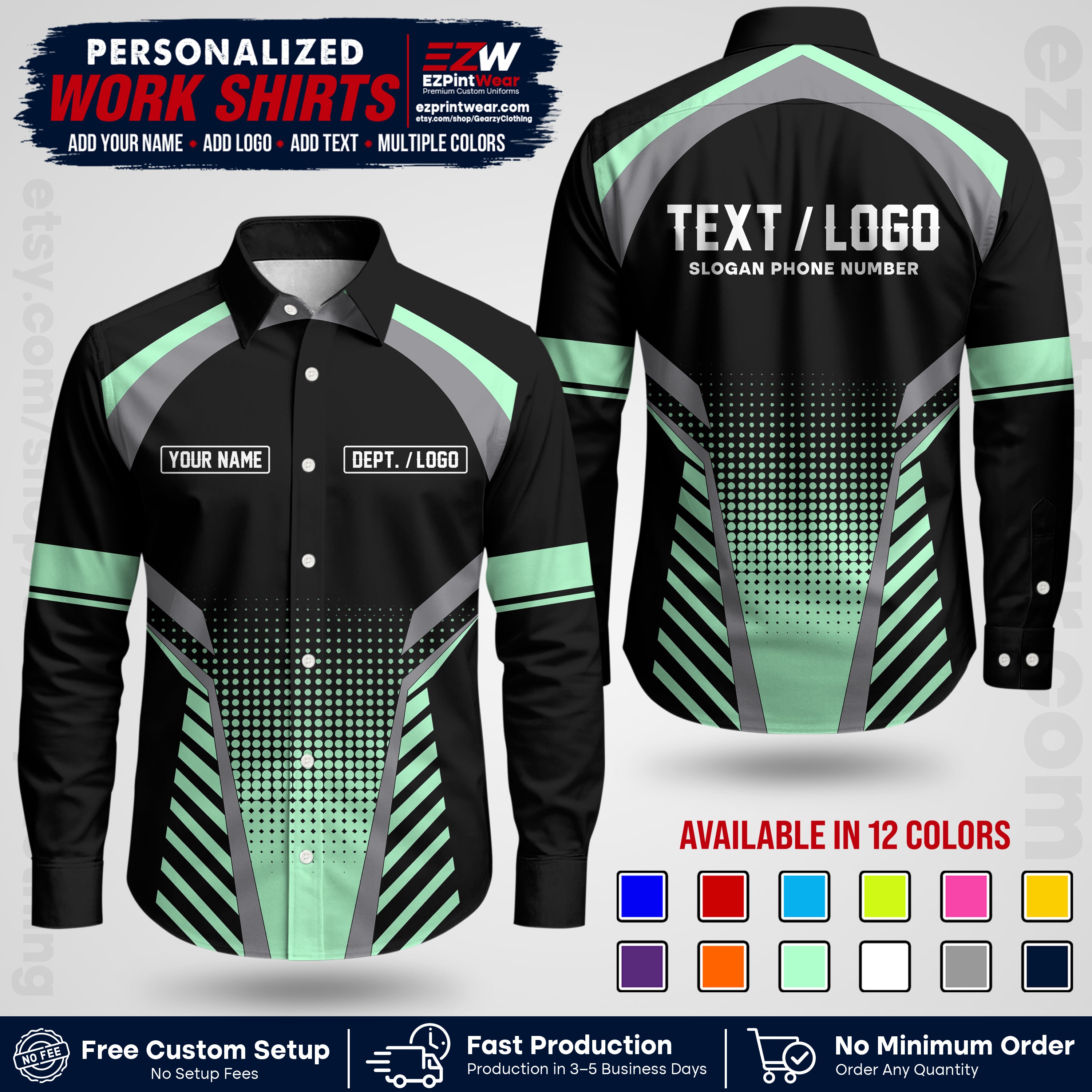 Custom All Over Print Work Uniform Shirt with Name, Logo & Text | Custom Hawaiian Shirt | Company Shirt | Employee Uniform UNF19