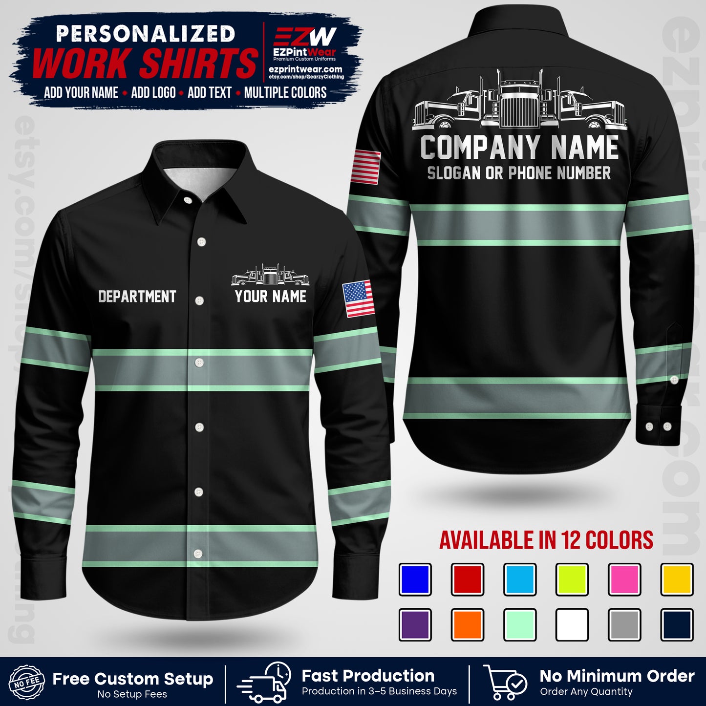 Personalized Truck Driver Workwear Uniform | Custom Safety Stripe Apparel | Non-Reflective Reflective Style Design TW04
