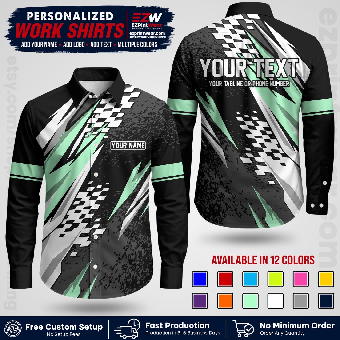 Custom Racing Shirt with Name, Logo & Text | Race Team Uniform | Crew Apparel RC03