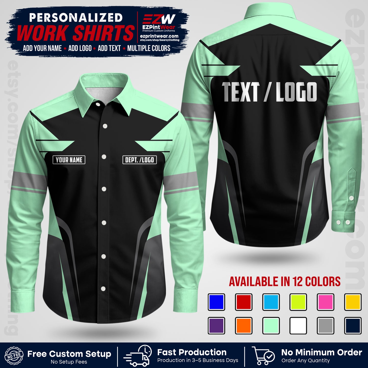 Custom All Over Print Work Uniform Shirt with Name, Logo & Text | Custom Hawaiian Shirt | Company Shirt | Employee Uniform UNF01