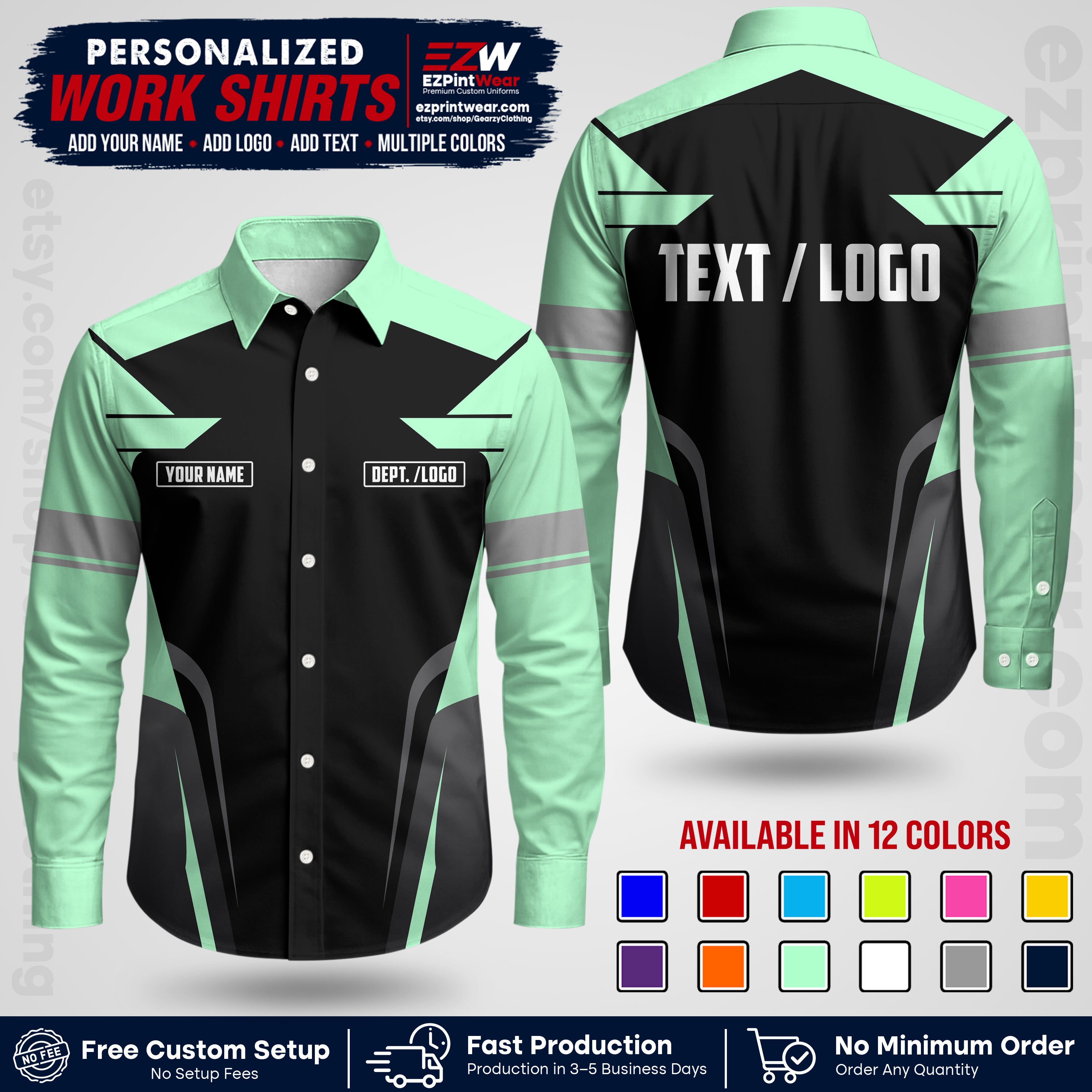Custom All Over Print Work Uniform Shirt with Name, Logo & Text | Custom Hawaiian Shirt | Company Shirt | Employee Uniform UNF01