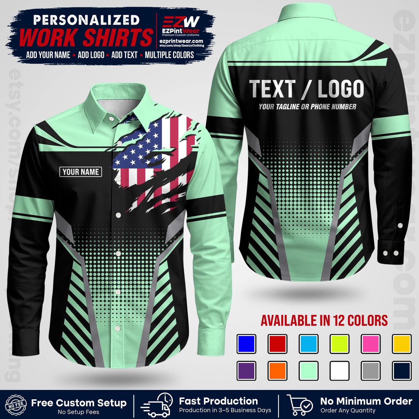 Custom All Over Print Work Uniform Shirt with Name, Logo & Text | Custom Hawaiian Shirt | Company Shirt | Employee Uniform UNF07