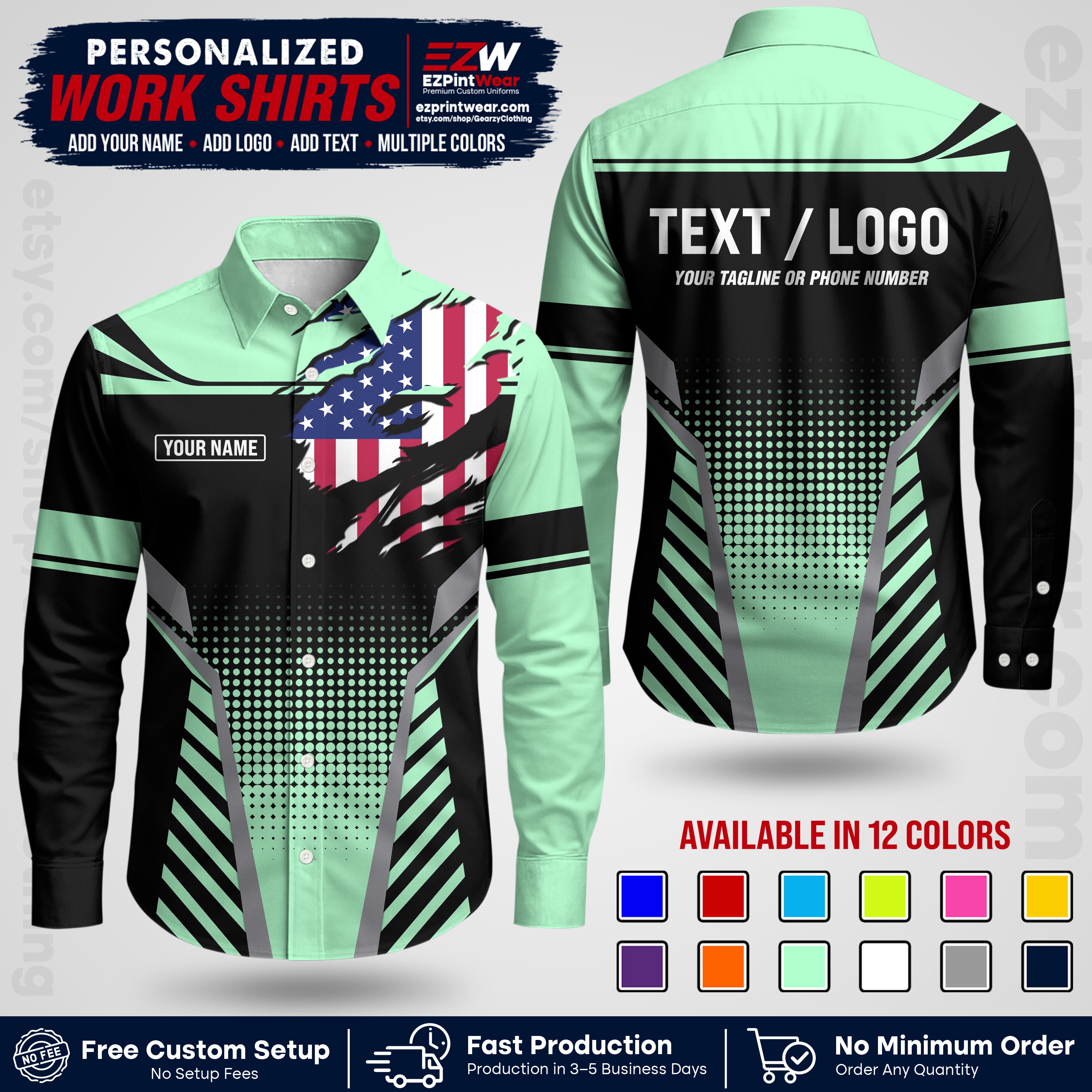 Custom All Over Print Work Uniform Shirt with Name, Logo & Text | Custom Hawaiian Shirt | Company Shirt | Employee Uniform UNF07