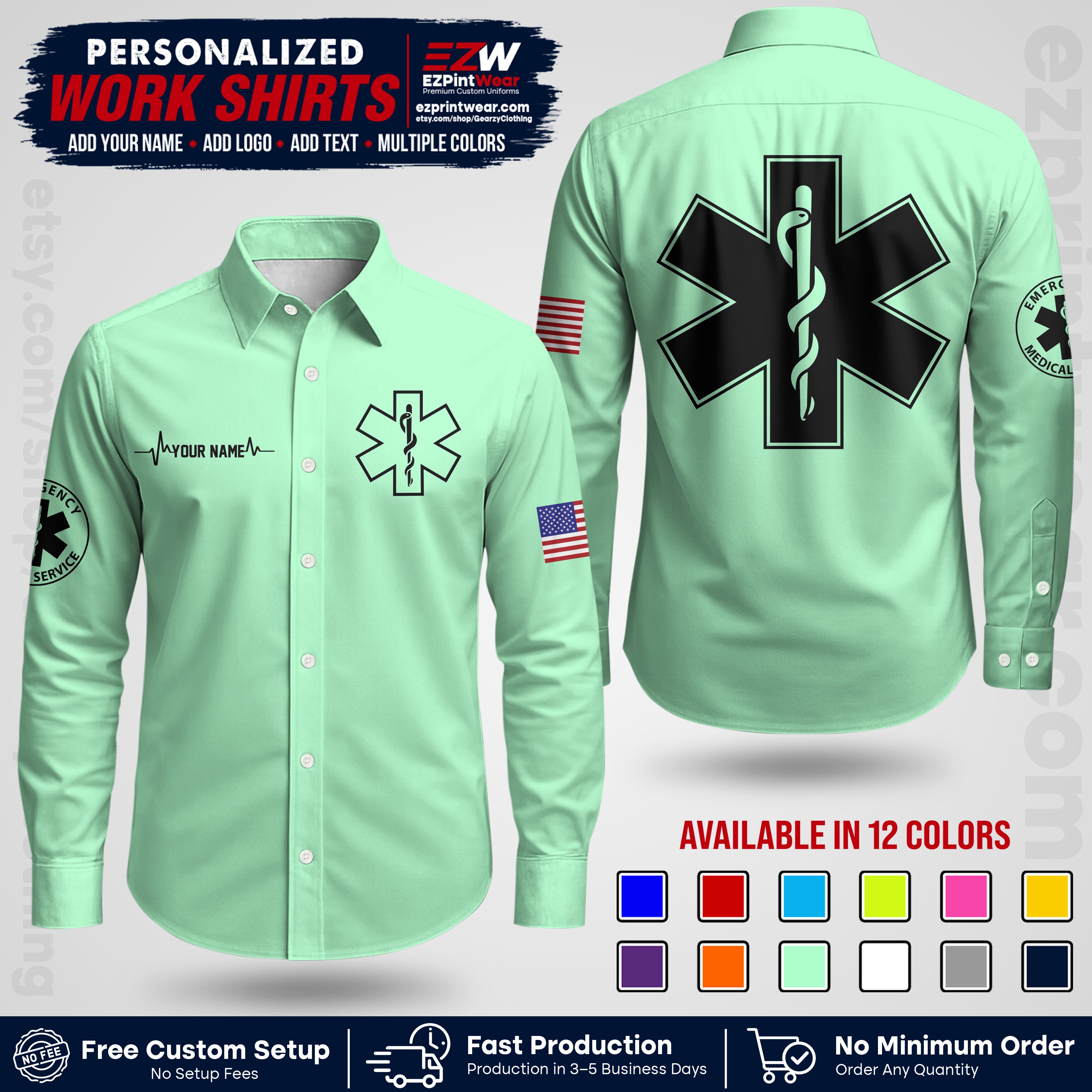 Custom EMS Shirt with Name, Logo & Text | EMS Team Uniform | First Responder Workwear EMSU04