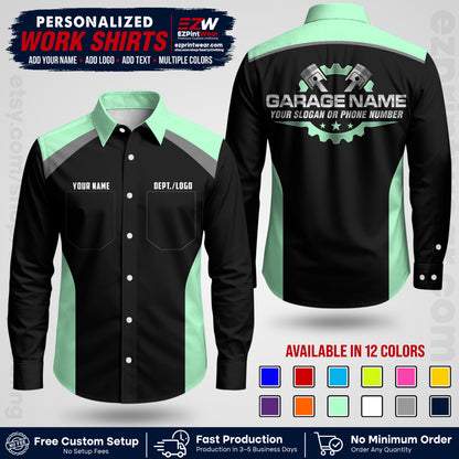 Custom Mechanic Work Shirt with Name, Logo & Text | Auto Shop Uniform | Workwear MCN 06
