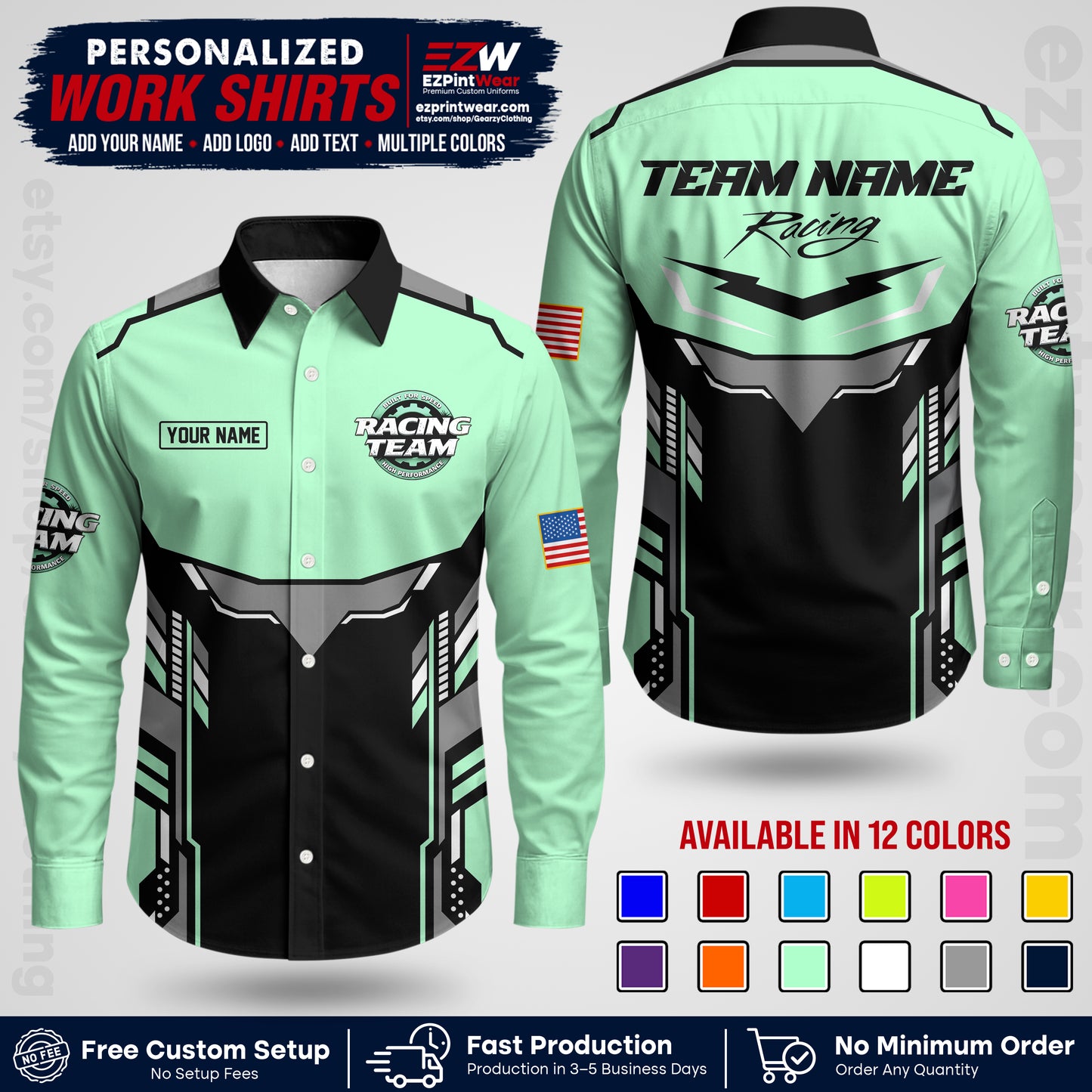 Custom Racing Shirt with Name, Logo & Text | Race Team Uniform | Crew Apparel RC11