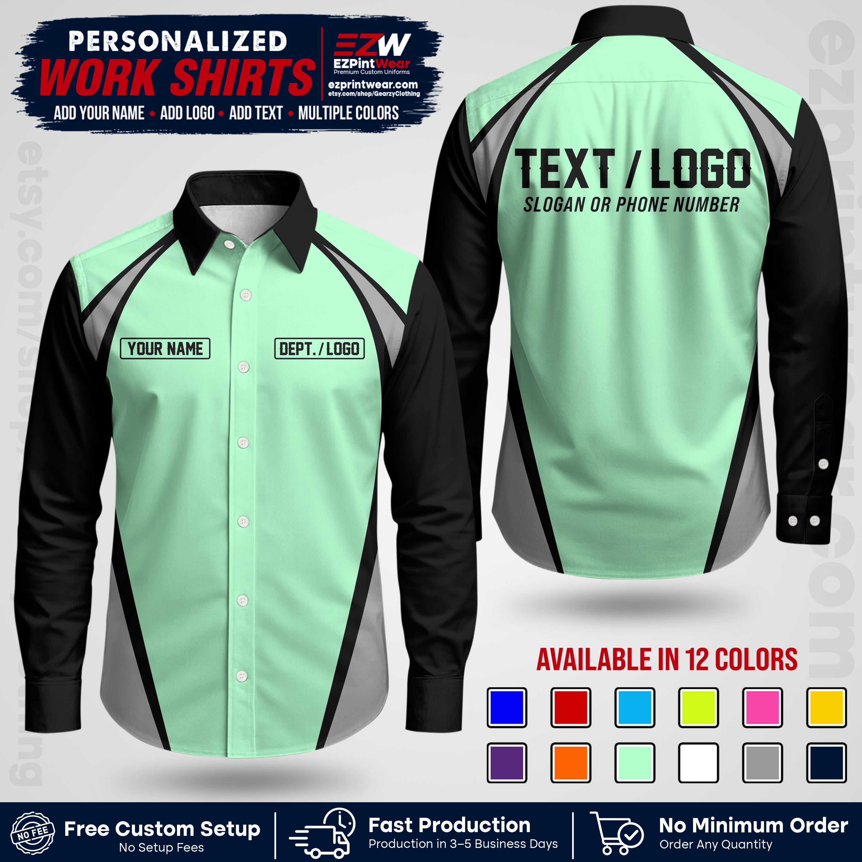 Custom All Over Print Work Uniform Shirt with Name, Logo & Text | Custom Hawaiian Shirt | Company Shirt | Employee Uniform UNF20