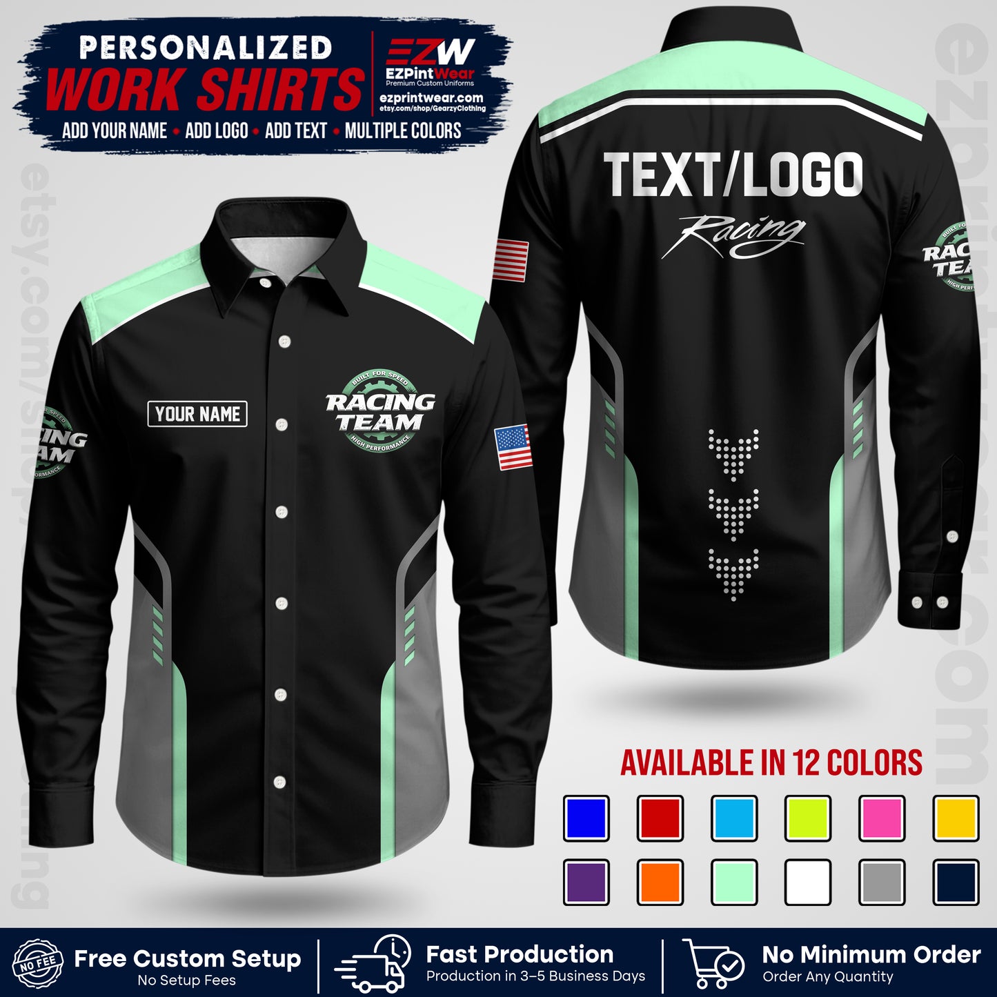 Custom Racing Shirt with Name, Logo & Text | Race Team Uniform | Crew Apparel RC09