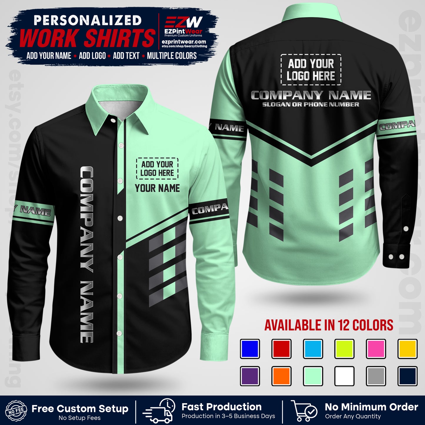 Custom All Over Print Work Uniform Shirt with Name, Logo & Text | Custom Hawaiian Shirt | Company Shirt | Employee Uniform UNF09