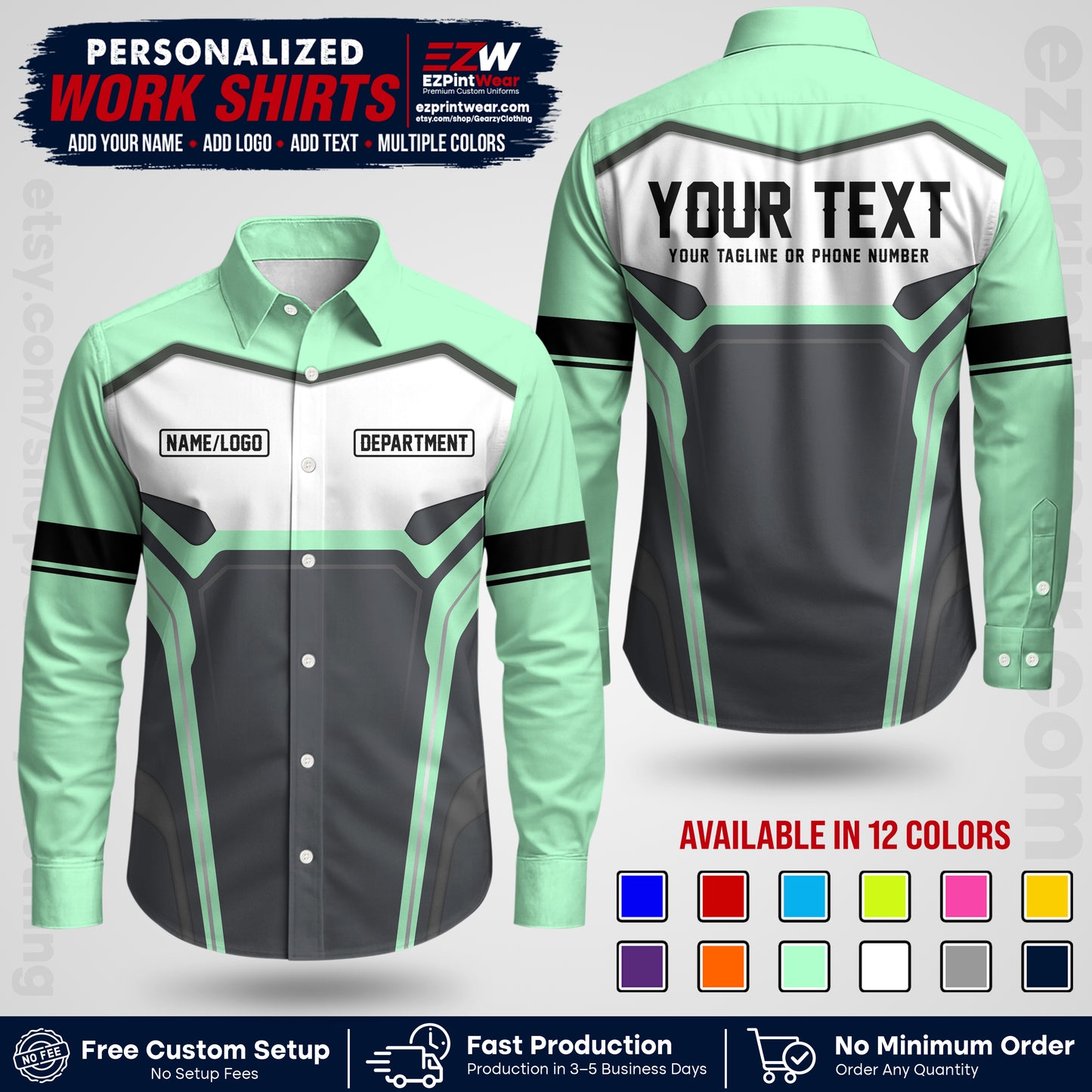 Custom All Over Print Work Uniform Shirt with Name, Logo & Text | Custom Hawaiian Shirt | Company Shirt | Employee Uniform UNF05