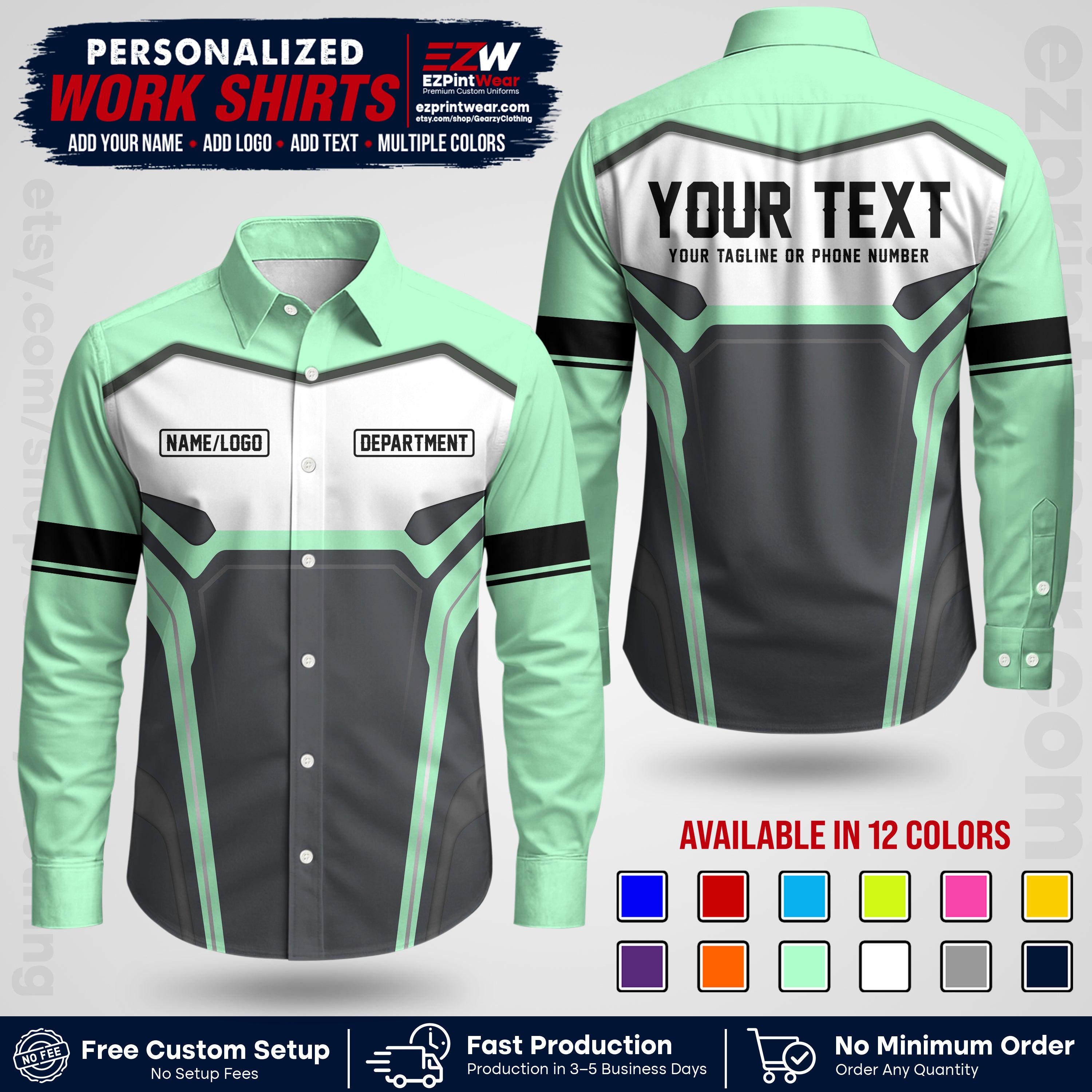 Custom All Over Print Work Uniform Shirt with Name, Logo & Text | Custom Hawaiian Shirt | Company Shirt | Employee Uniform UNF05