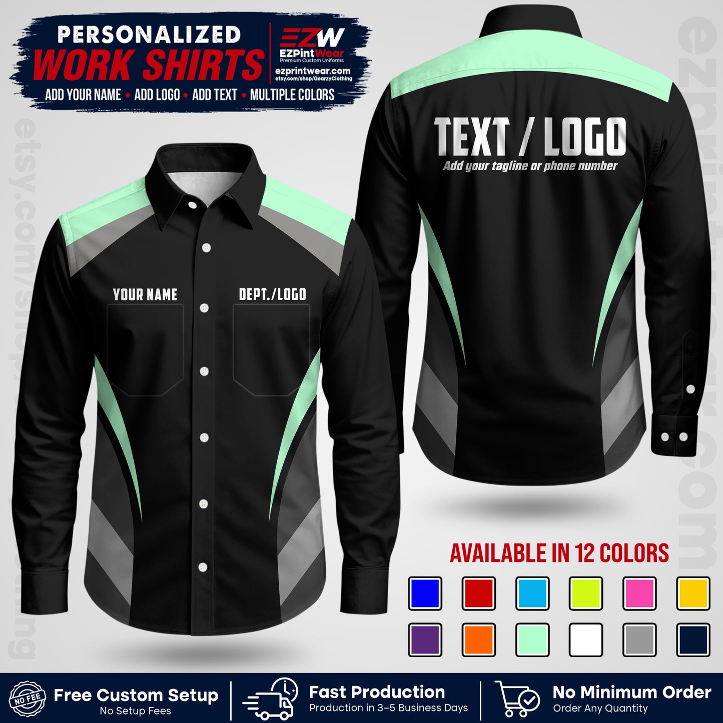 Custom All Over Print Work Uniform Shirt with Name, Logo & Text | Custom Hawaiian Shirt | Company Shirt | Employee Uniform UNF03