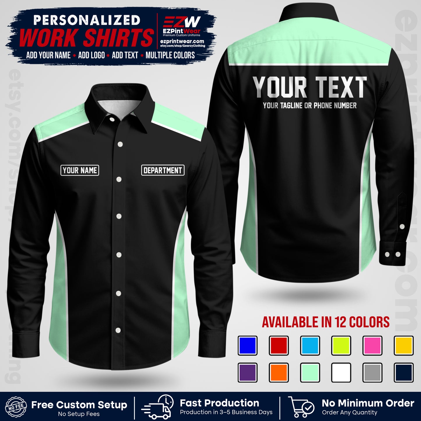 Custom All Over Print Work Uniform Shirt with Name, Logo & Text | Custom Hawaiian Shirt | Company Shirt | Employee Uniform UNF12