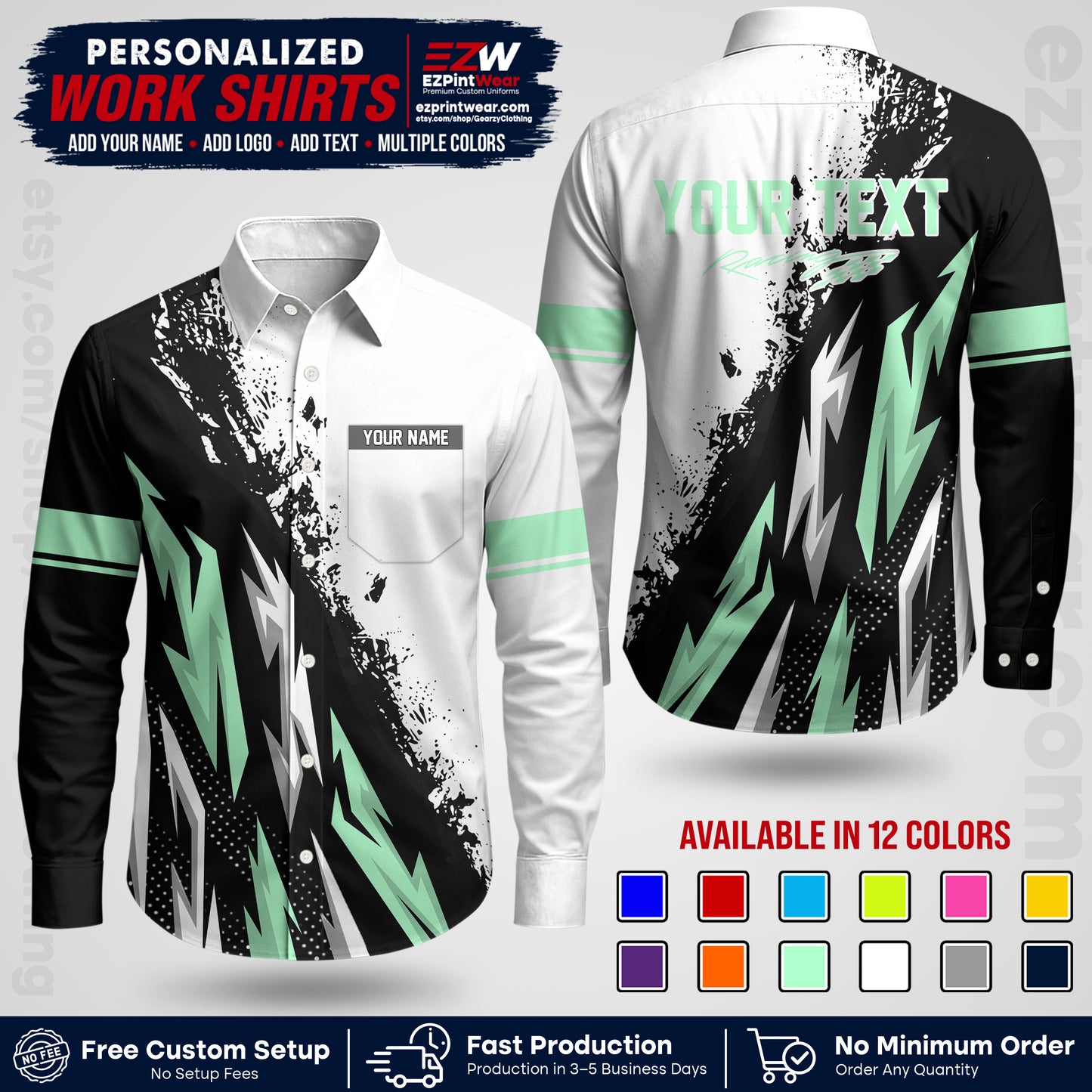 Custom Racing Shirt with Name, Logo & Text | Race Team Uniform | Crew Apparel RC08
