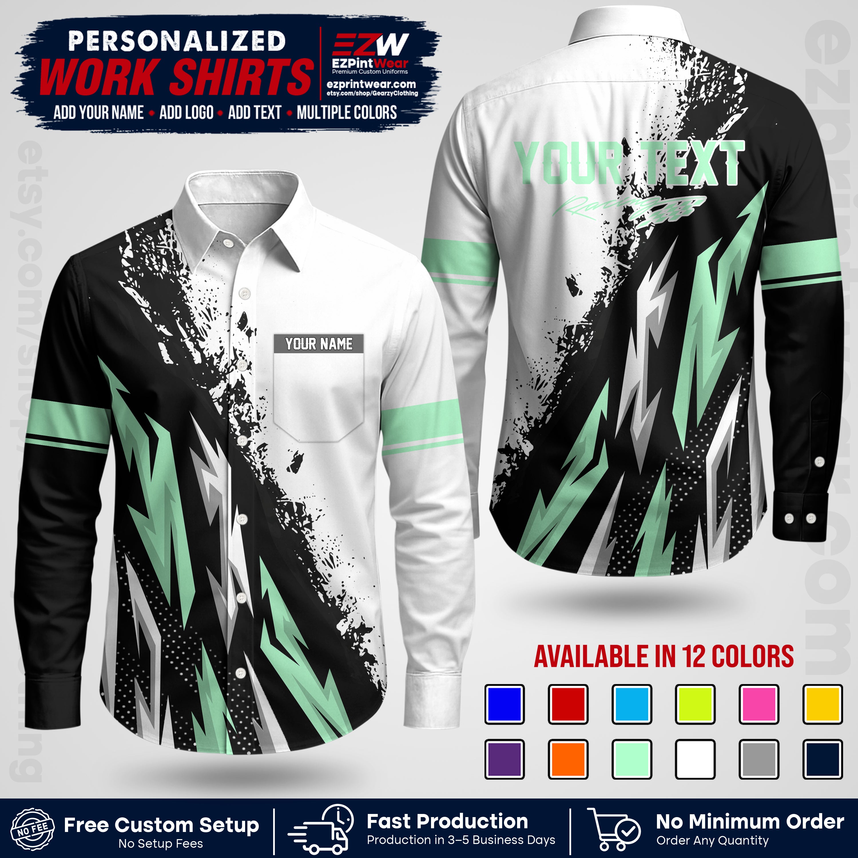 Custom Racing Shirt with Name, Logo & Text | Race Team Uniform | Crew Apparel RC08
