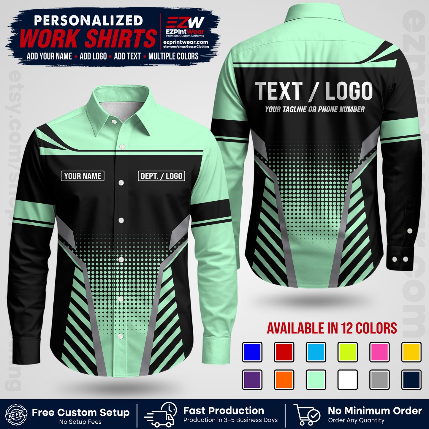 Custom All Over Print Work Uniform Shirt with Name, Logo & Text | Custom Hawaiian Shirt | Company Shirt | Employee Uniform UNF08