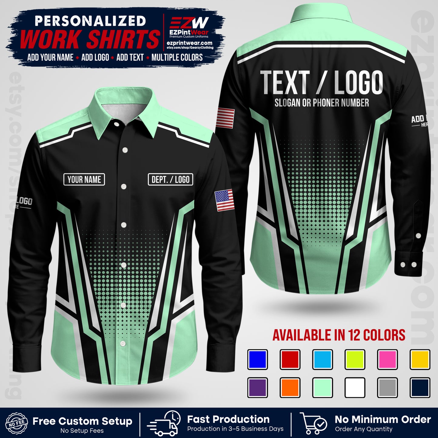 Custom All Over Print Work Uniform Shirt with Name, Logo & Text | Custom Hawaiian Shirt | Company Shirt | Employee Uniform UNF17