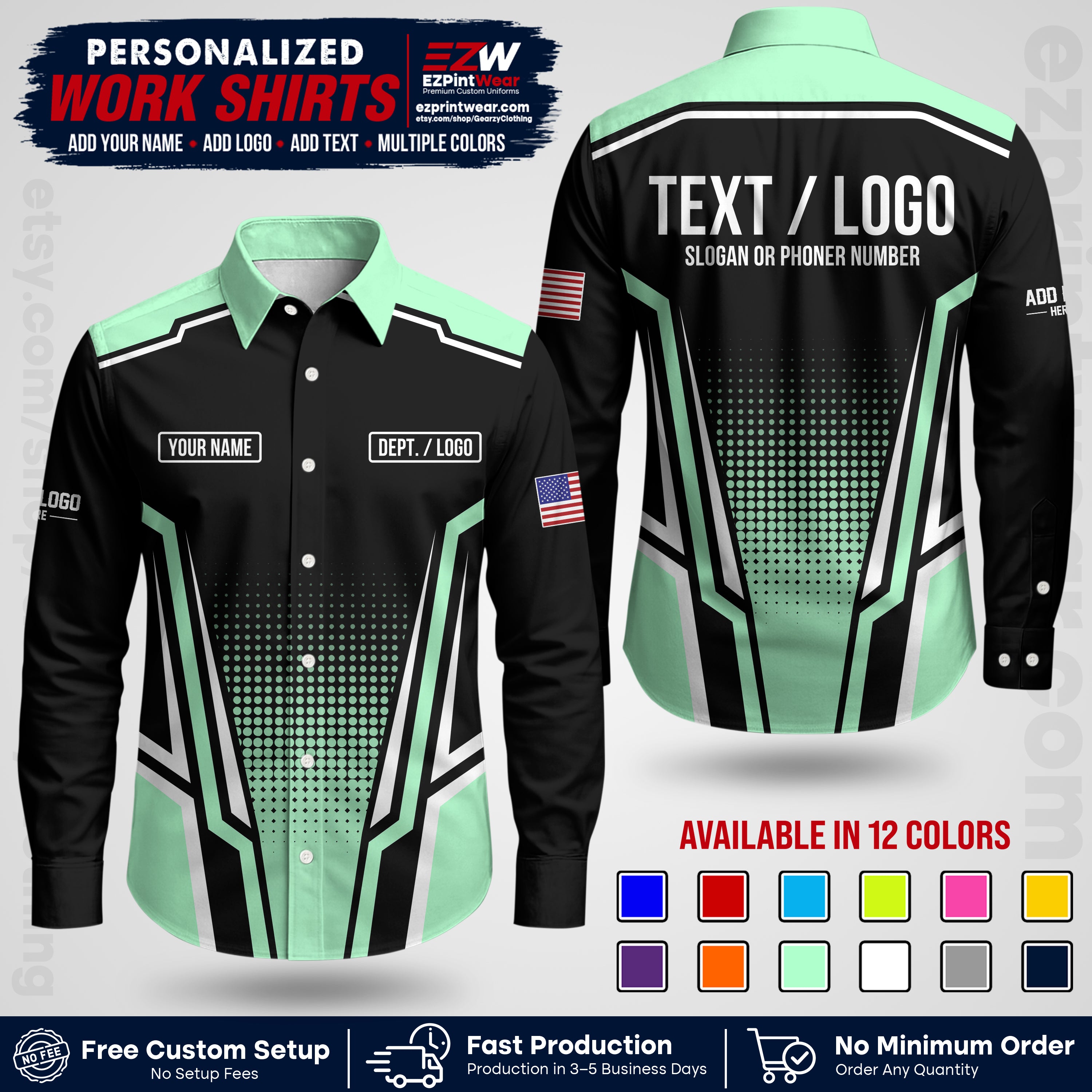 Custom All Over Print Work Uniform Shirt with Name, Logo & Text | Custom Hawaiian Shirt | Company Shirt | Employee Uniform UNF17