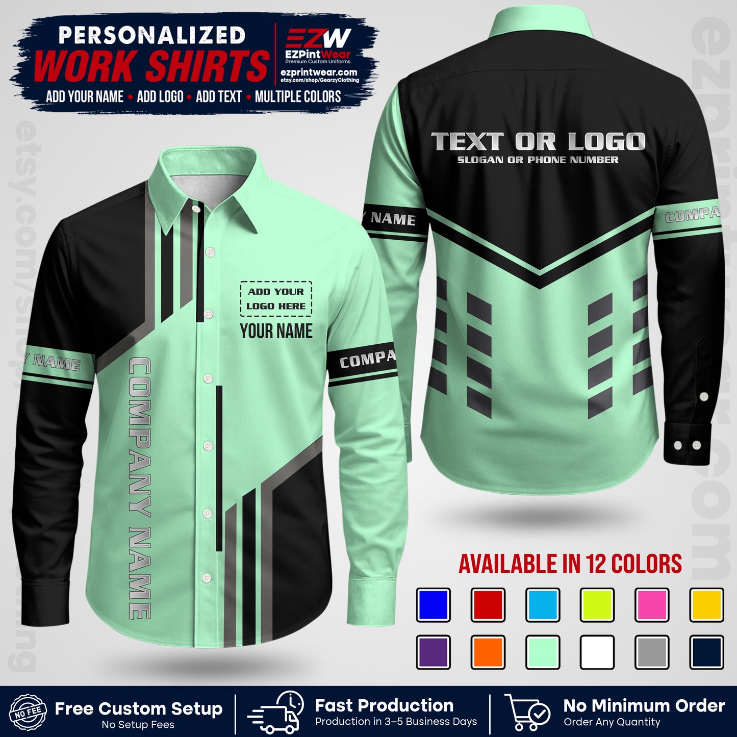 Custom All Over Print Work Uniform Shirt with Name, Logo & Text | Custom Hawaiian Shirt | Company Shirt | Employee Uniform UNF10