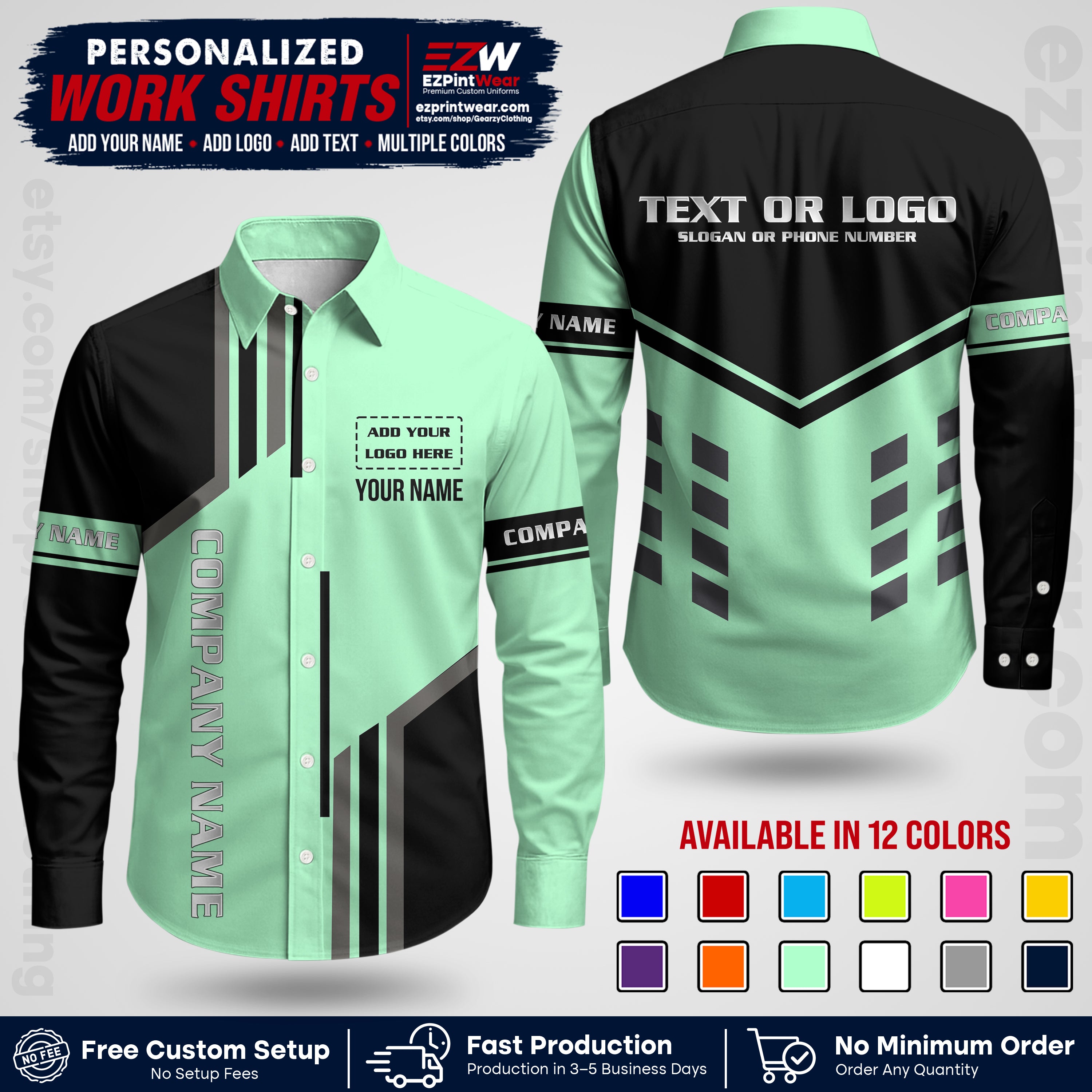 Custom All Over Print Work Uniform Shirt with Name, Logo & Text | Custom Hawaiian Shirt | Company Shirt | Employee Uniform UNF10