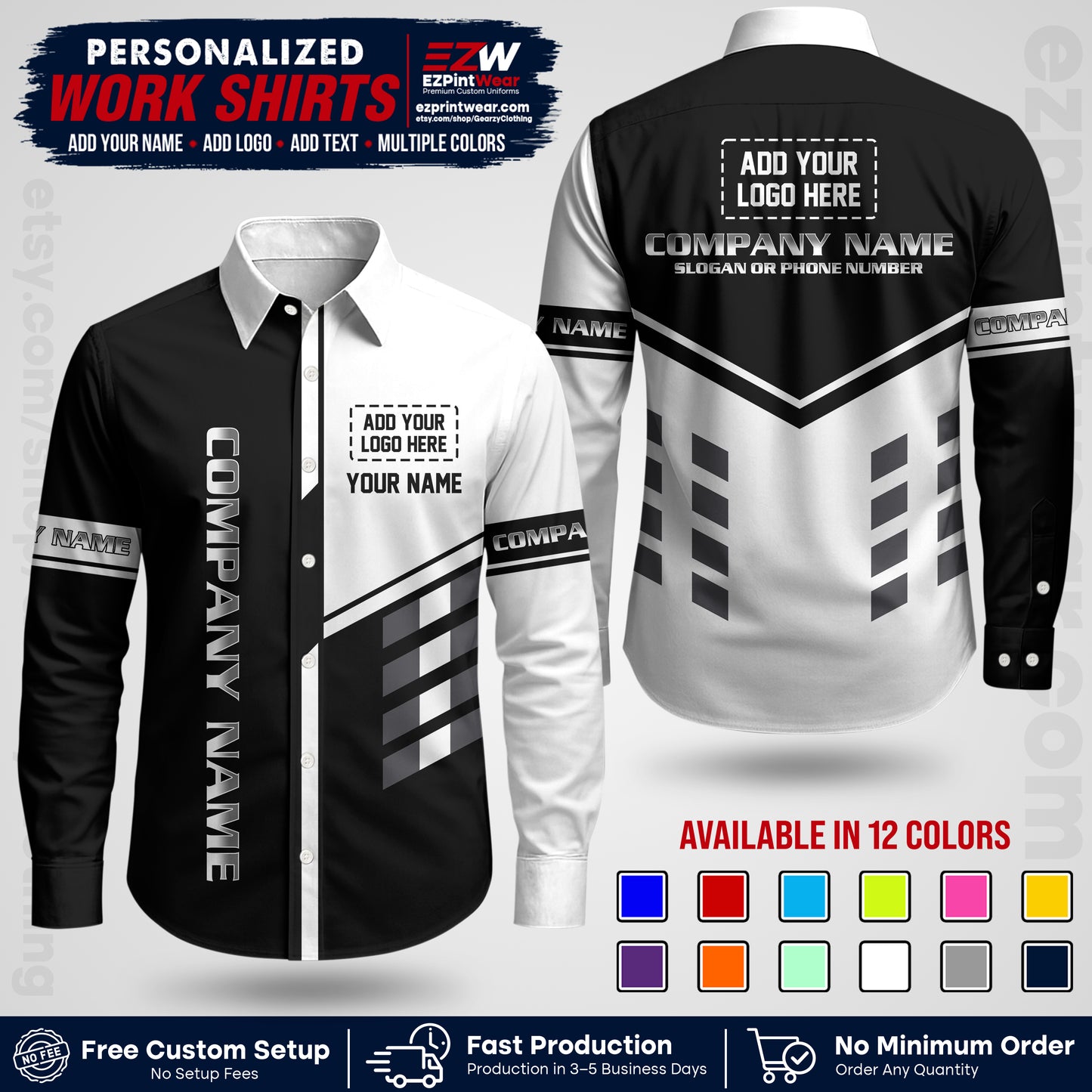 Custom All Over Print Work Uniform Shirt with Name, Logo & Text | Custom Hawaiian Shirt | Company Shirt | Employee Uniform UNF09