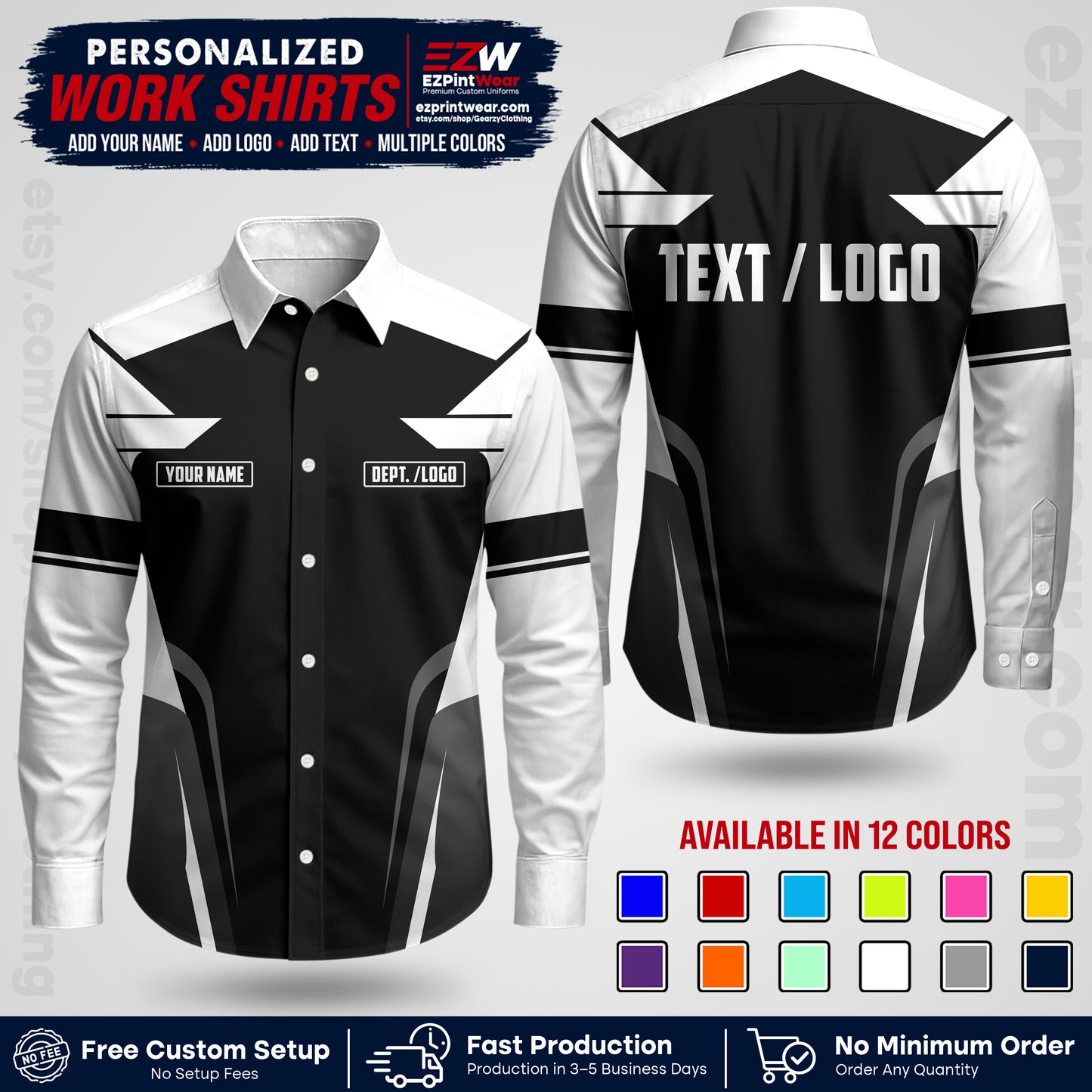 Custom All Over Print Work Uniform Shirt with Name, Logo & Text | Custom Hawaiian Shirt | Company Shirt | Employee Uniform UNF01