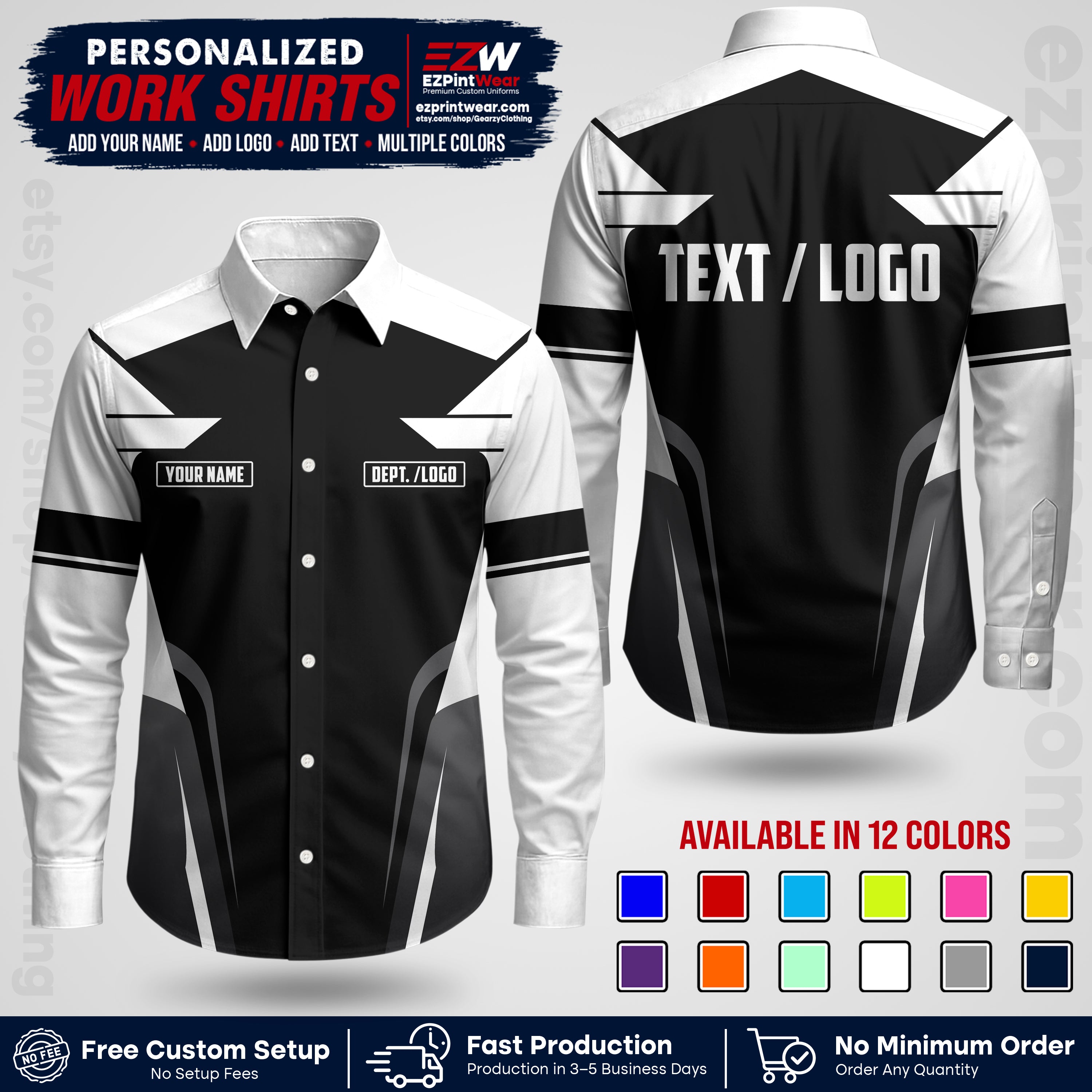 Custom All Over Print Work Uniform Shirt with Name, Logo & Text | Custom Hawaiian Shirt | Company Shirt | Employee Uniform UNF01