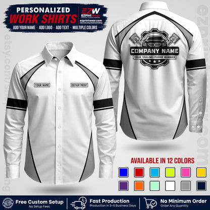 Custom Mechanic Work Shirt with Name, Logo & Text | Auto Shop Uniform | Workwear MCN 09