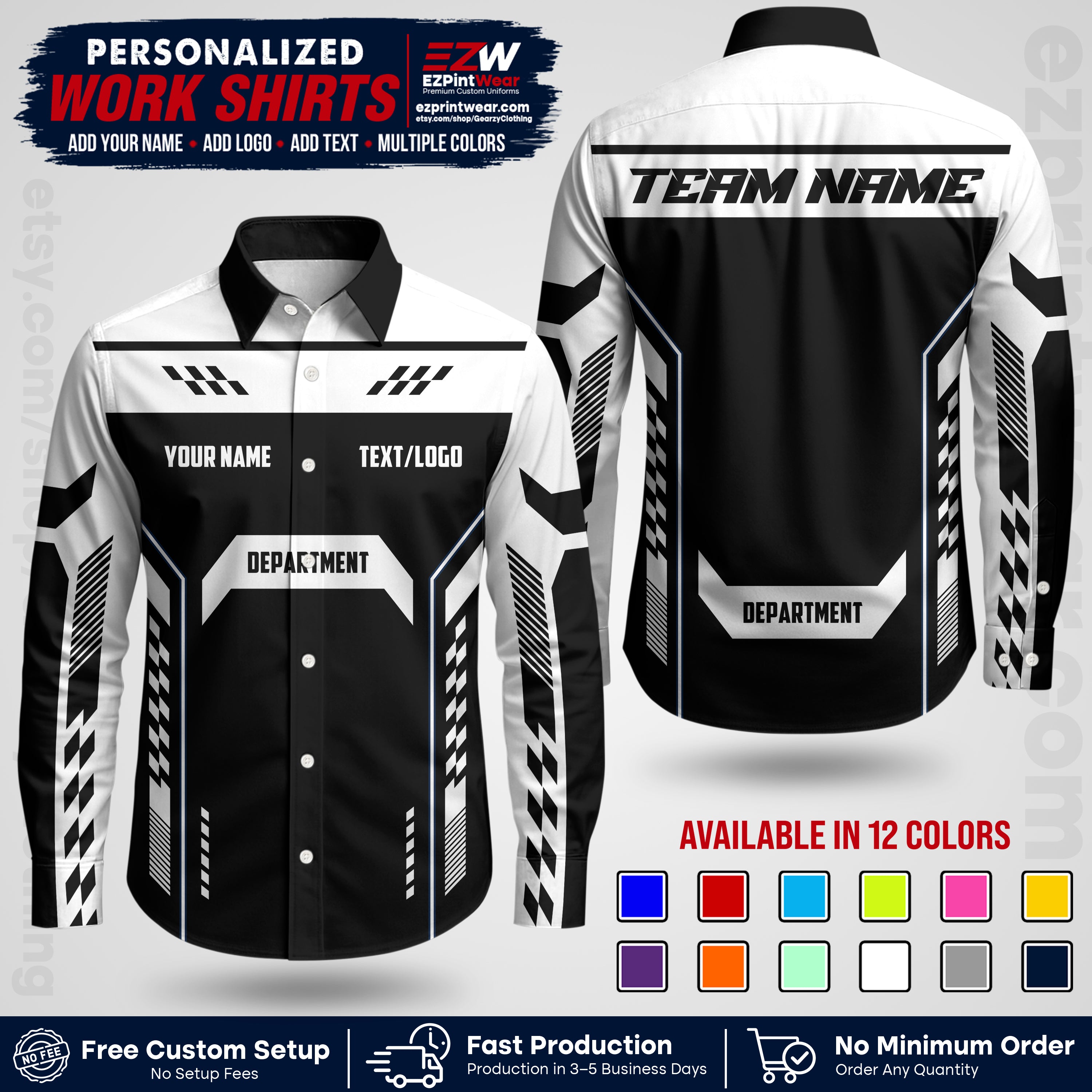 Custom All Over Print Work Uniform Shirt with Name, Logo & Text | Custom Hawaiian Shirt | Company Shirt | Employee Uniform UNF18