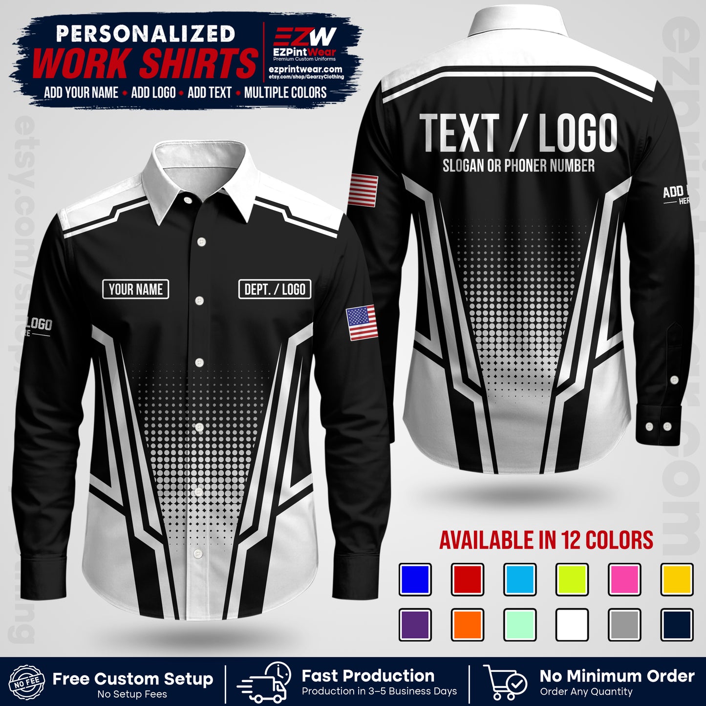 Custom All Over Print Work Uniform Shirt with Name, Logo & Text | Custom Hawaiian Shirt | Company Shirt | Employee Uniform UNF17