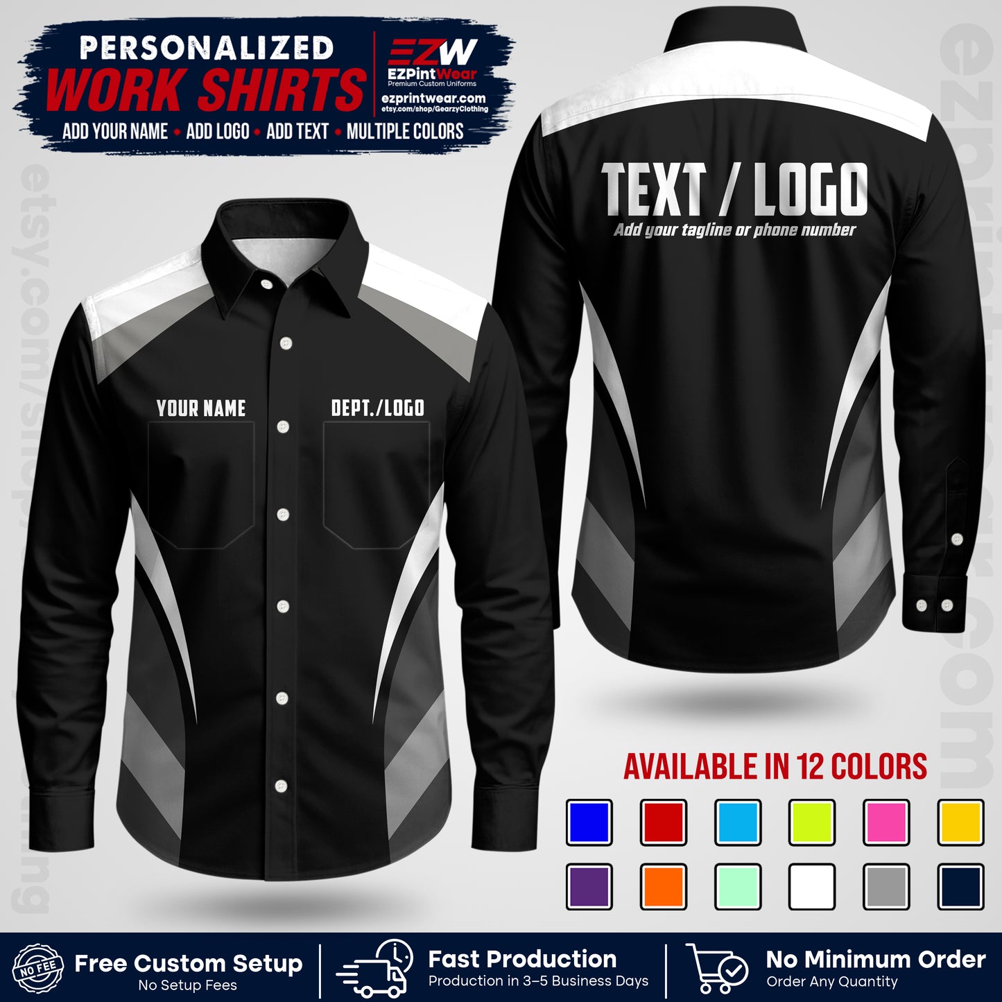 Custom All Over Print Work Uniform Shirt with Name, Logo & Text | Custom Hawaiian Shirt | Company Shirt | Employee Uniform UNF03