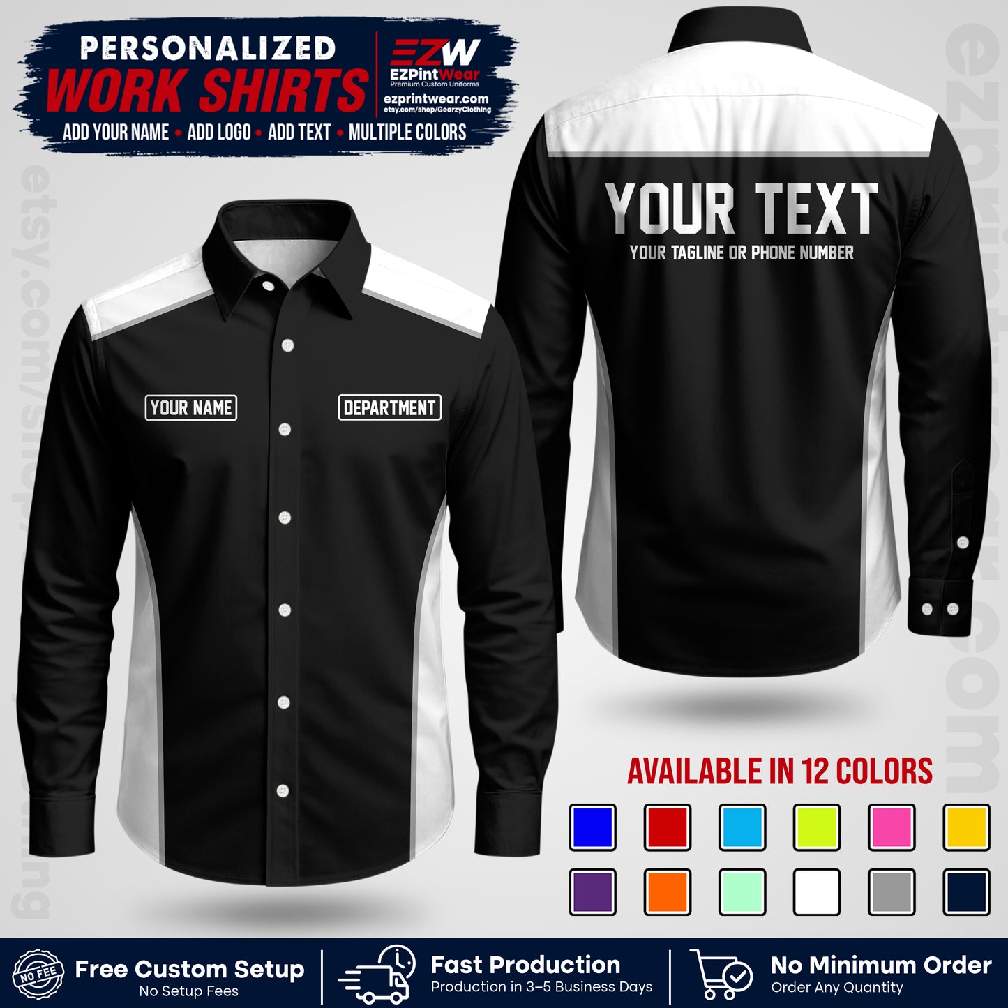 Custom All Over Print Work Uniform Shirt with Name, Logo & Text | Custom Hawaiian Shirt | Company Shirt | Employee Uniform UNF12