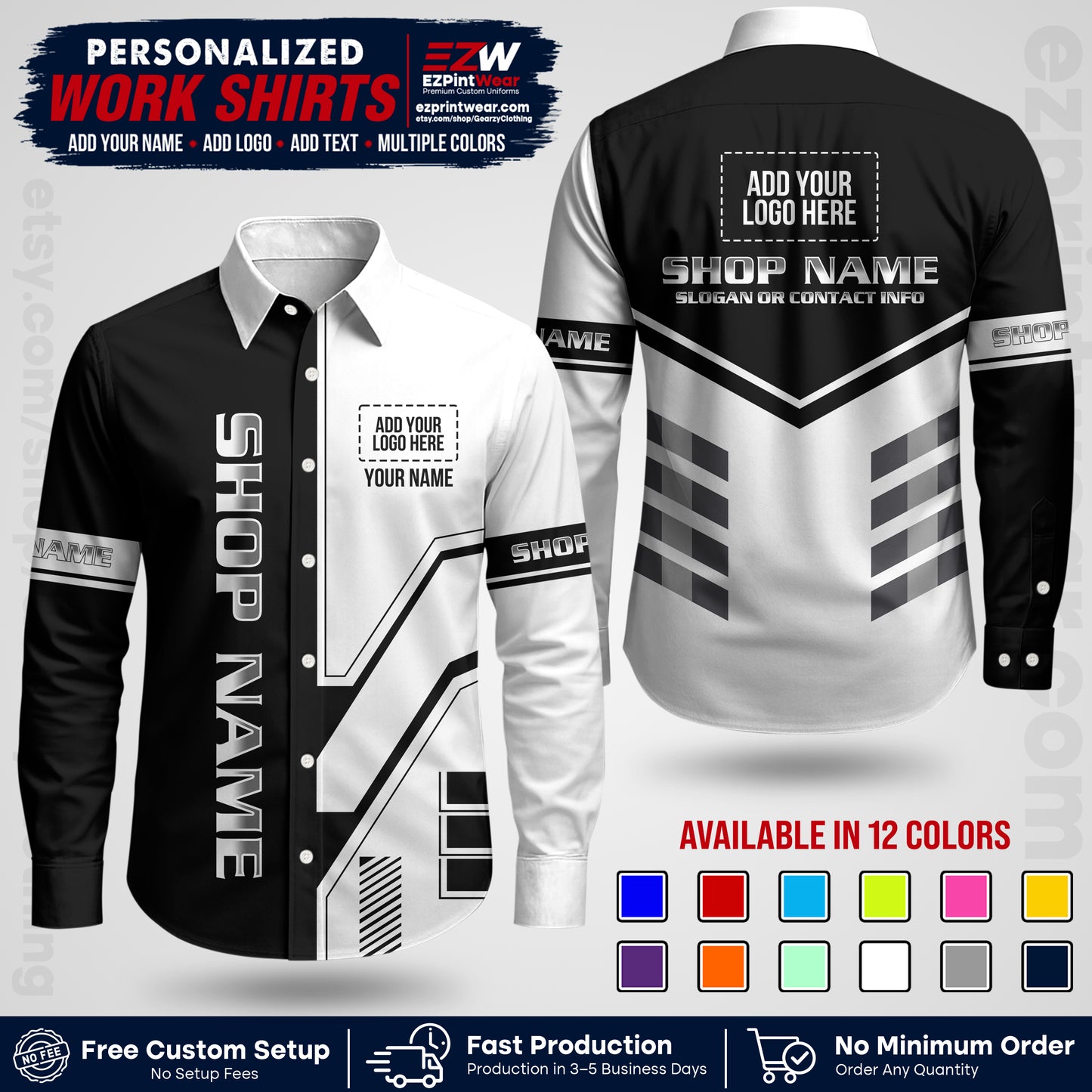 Custom All Over Print Work Uniform Shirt with Name, Logo & Text | Custom Hawaiian Shirt | Company Shirt | Employee Uniform UNF11