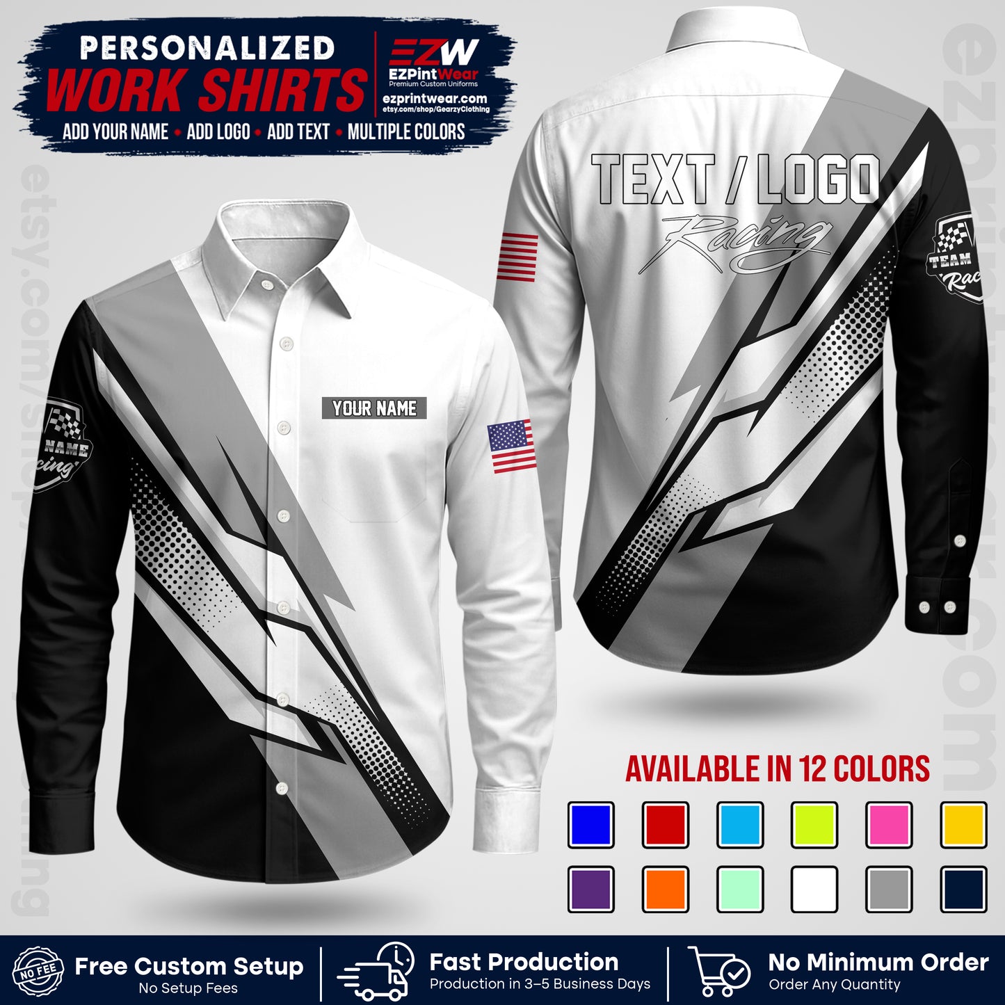 Custom Racing Shirt with Name, Logo & Text | Race Team Uniform | Crew Apparel RC01