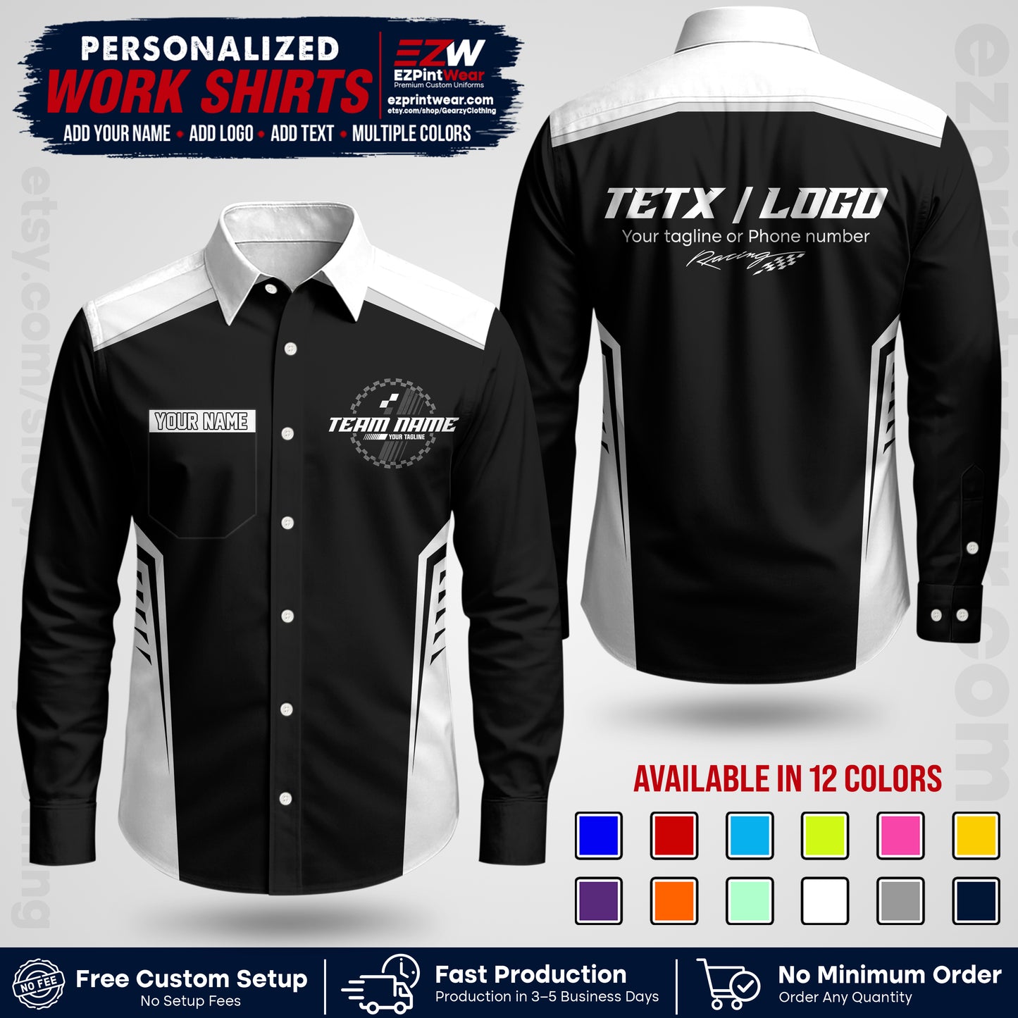 Custom Racing Shirt with Name, Logo & Text | Race Team Uniform | Crew Apparel RC07