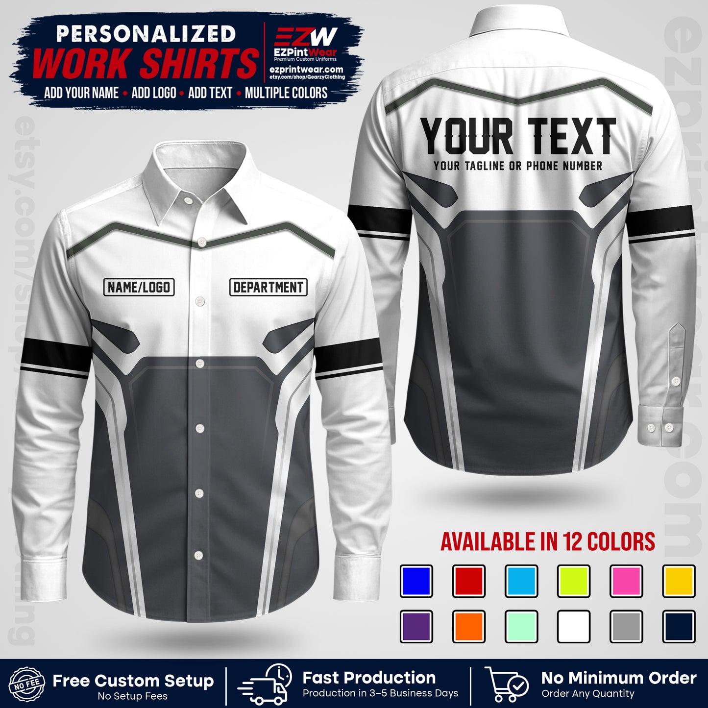 Custom All Over Print Work Uniform Shirt with Name, Logo & Text | Custom Hawaiian Shirt | Company Shirt | Employee Uniform UNF05