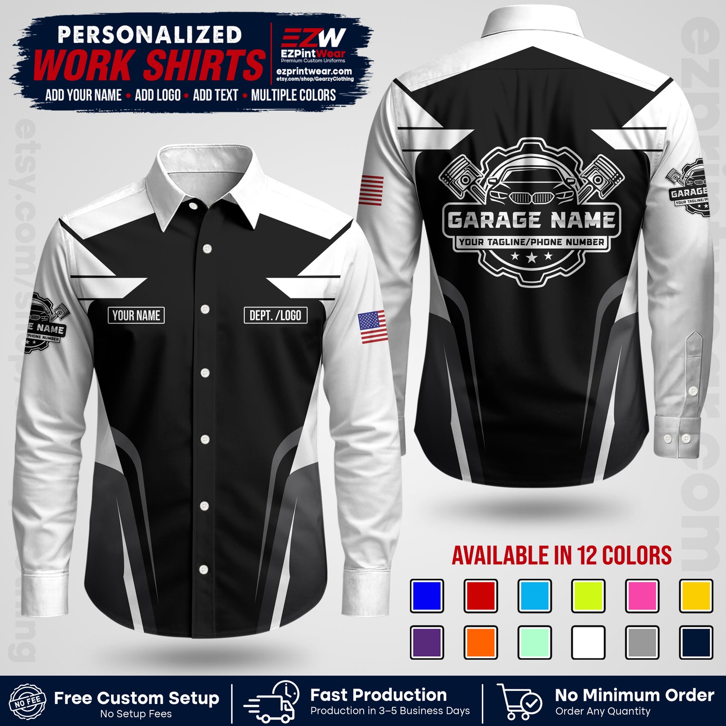 Custom Mechanic Work Shirt with Name, Logo & Text | Auto Shop Uniform | Workwear MCN 04