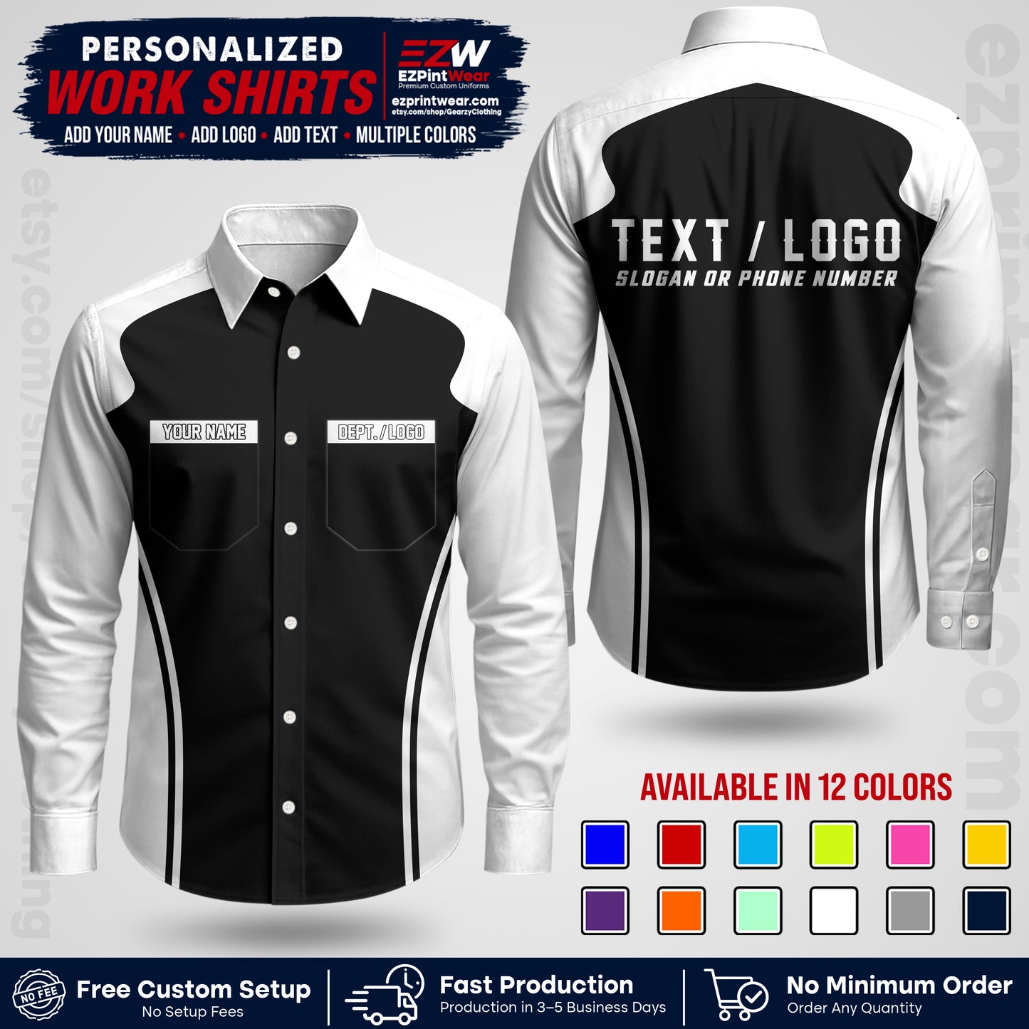 Custom All Over Print Work Uniform Shirt with Name, Logo & Text | Custom Hawaiian Shirt | Company Shirt | Employee Uniform UNF16