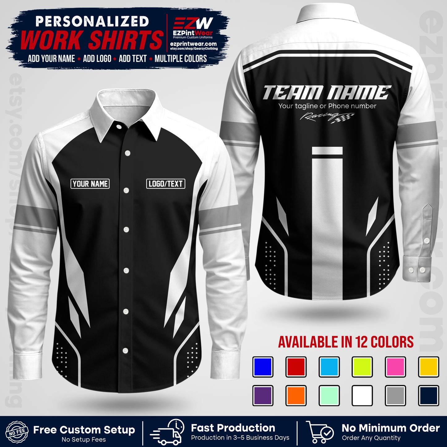 Custom Racing Shirt with Name, Logo & Text | Race Team Uniform | Crew Apparel RC06