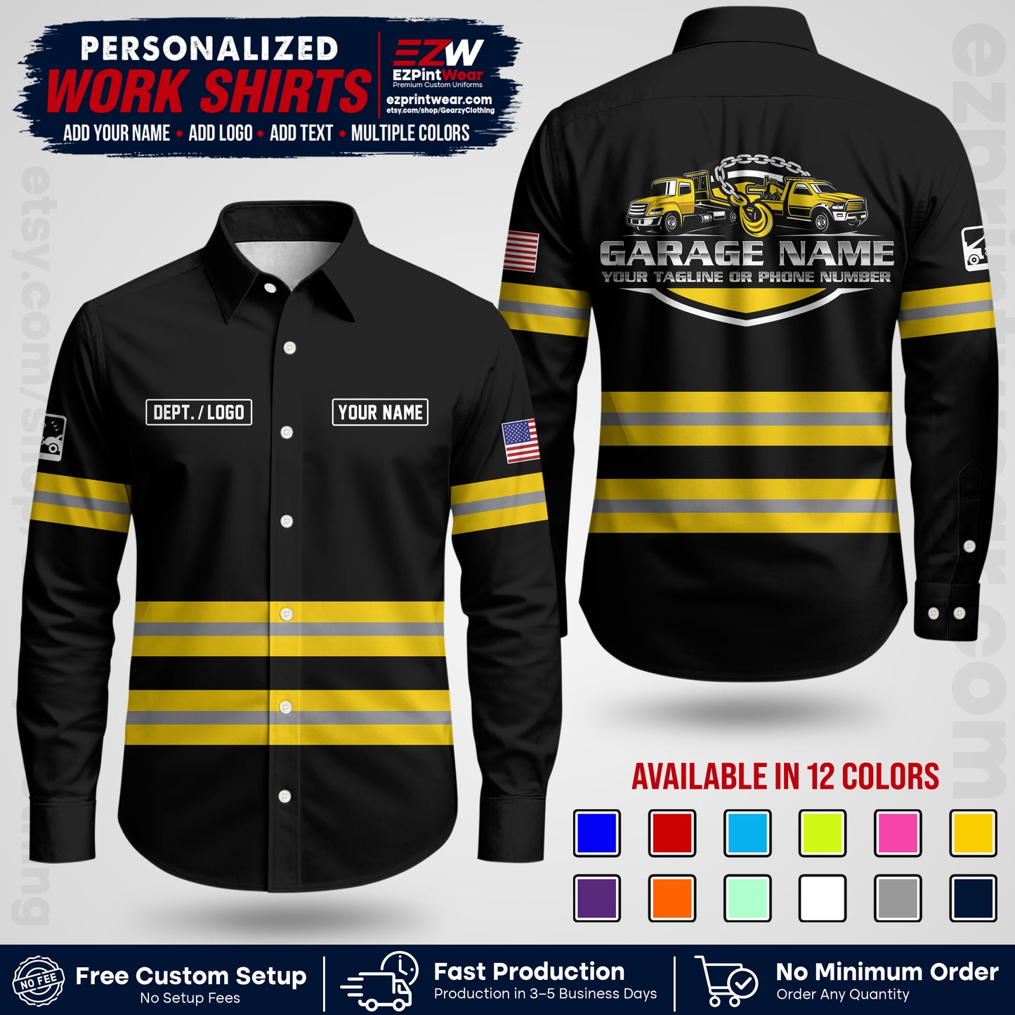 Custom Towing Workwear Uniform | Personalized Tow Truck Shirt | Non-Reflective Safety Stripe Apparel | Custom Towing Shirt | Tow Truck Apparel TW03